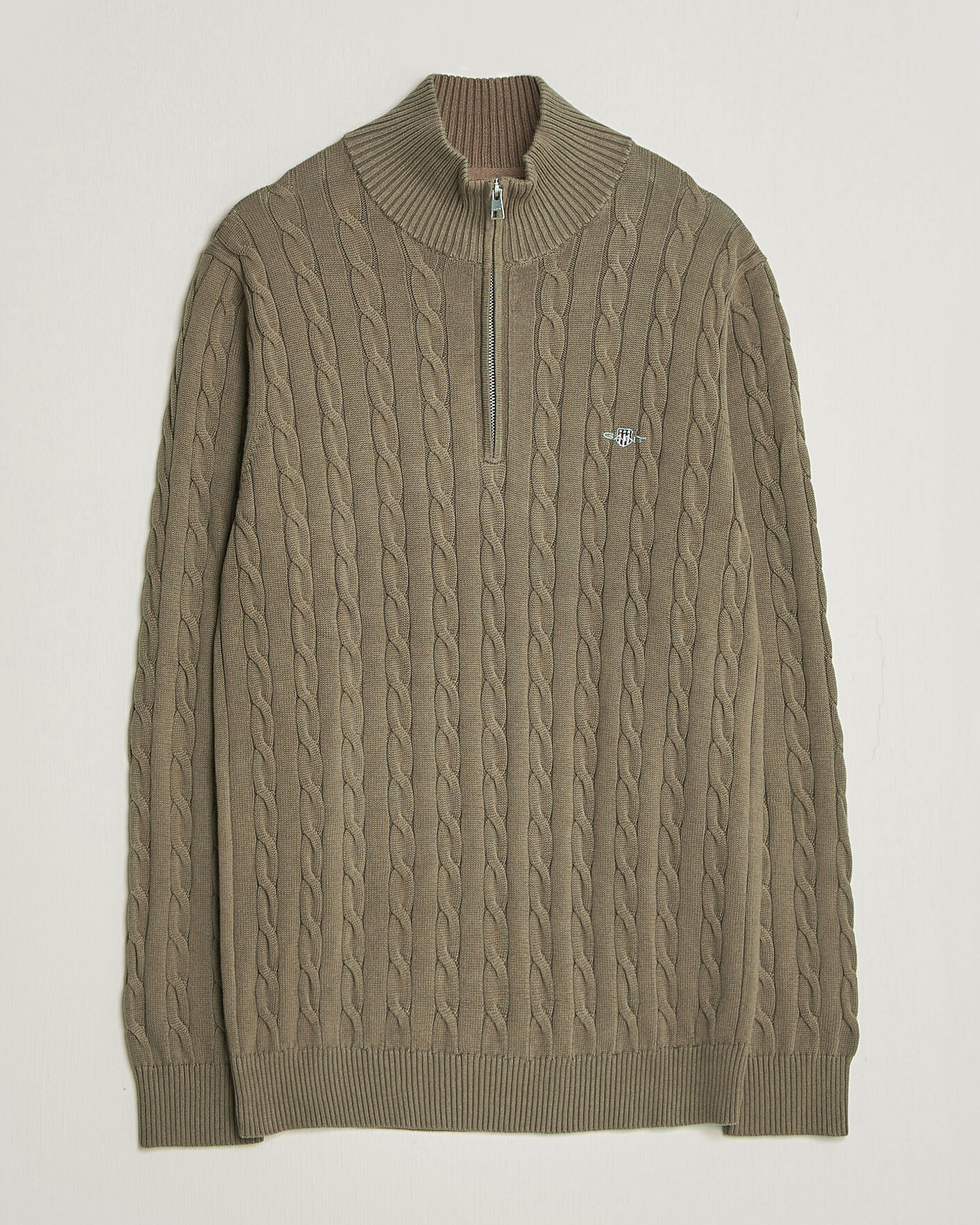Herre | Trøjer | Gant | Cotton Cable Half Zip Faded Taupe