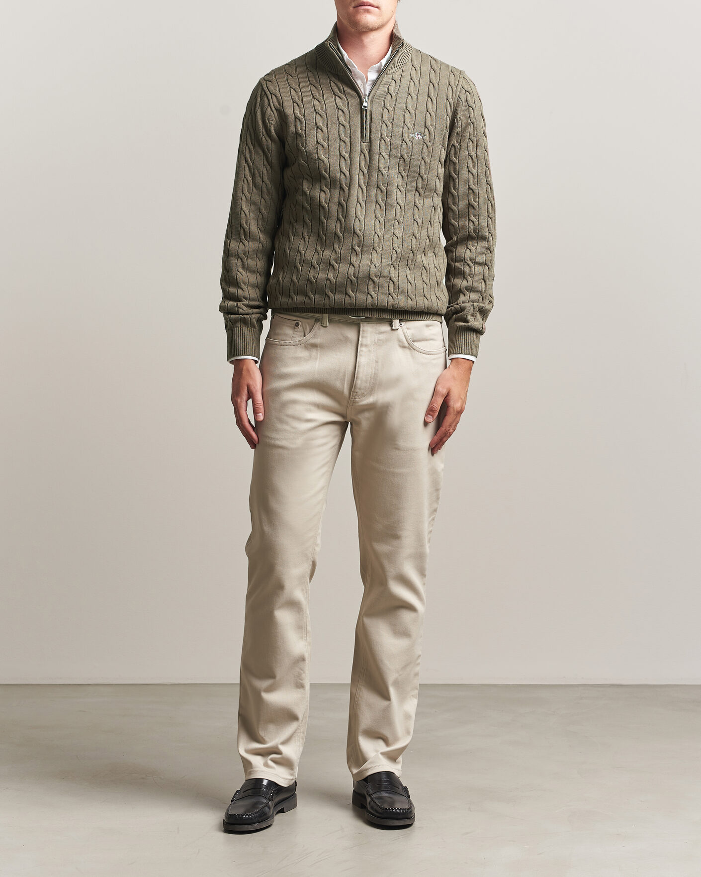 Herre | Trøjer | Gant | Cotton Cable Half Zip Faded Taupe