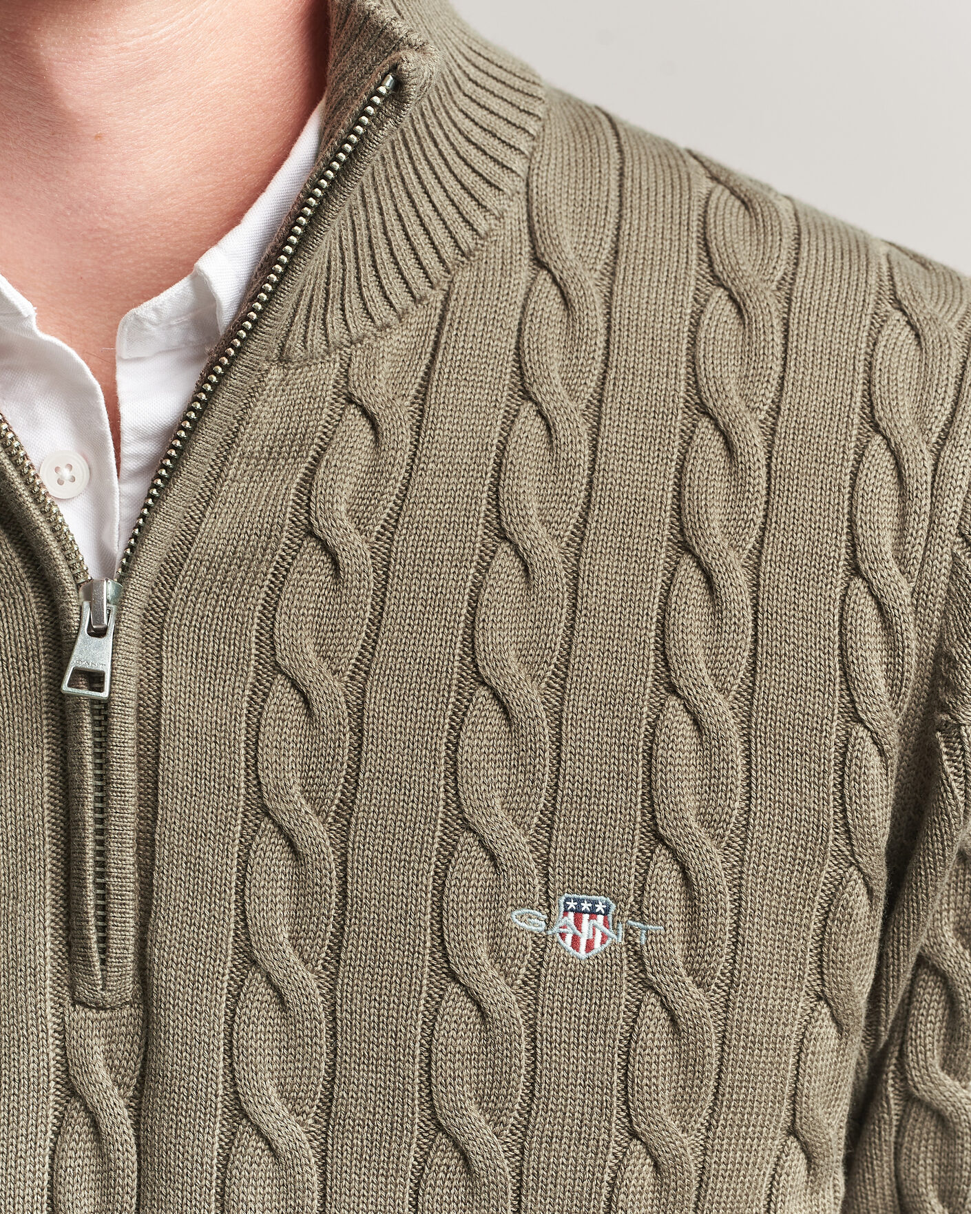 Herre | Trøjer | Gant | Cotton Cable Half Zip Faded Taupe