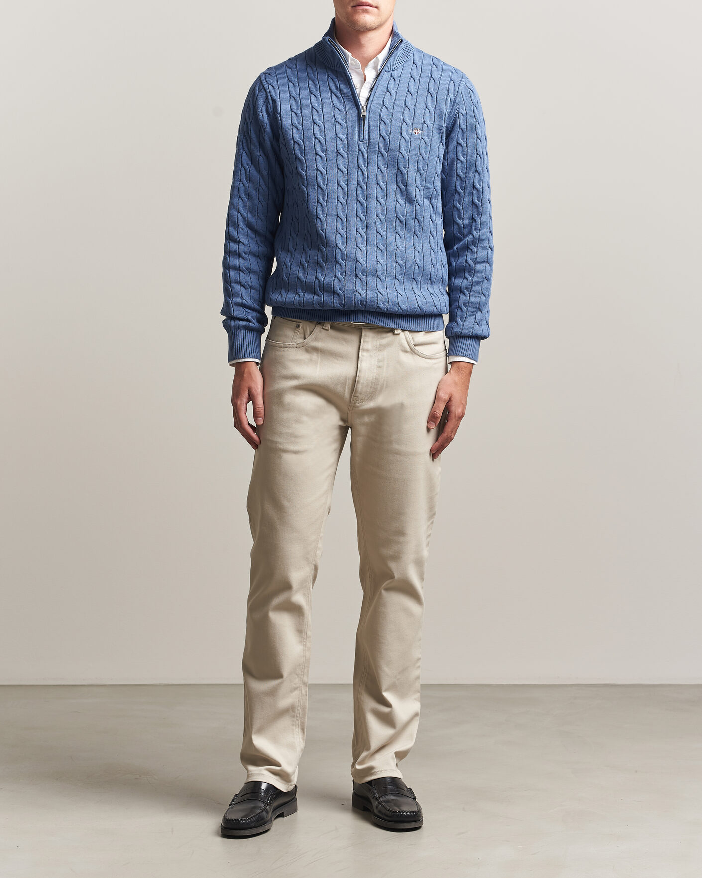 Herre | Trøjer | Gant | Cotton Cable Half Zip Blue Horizon