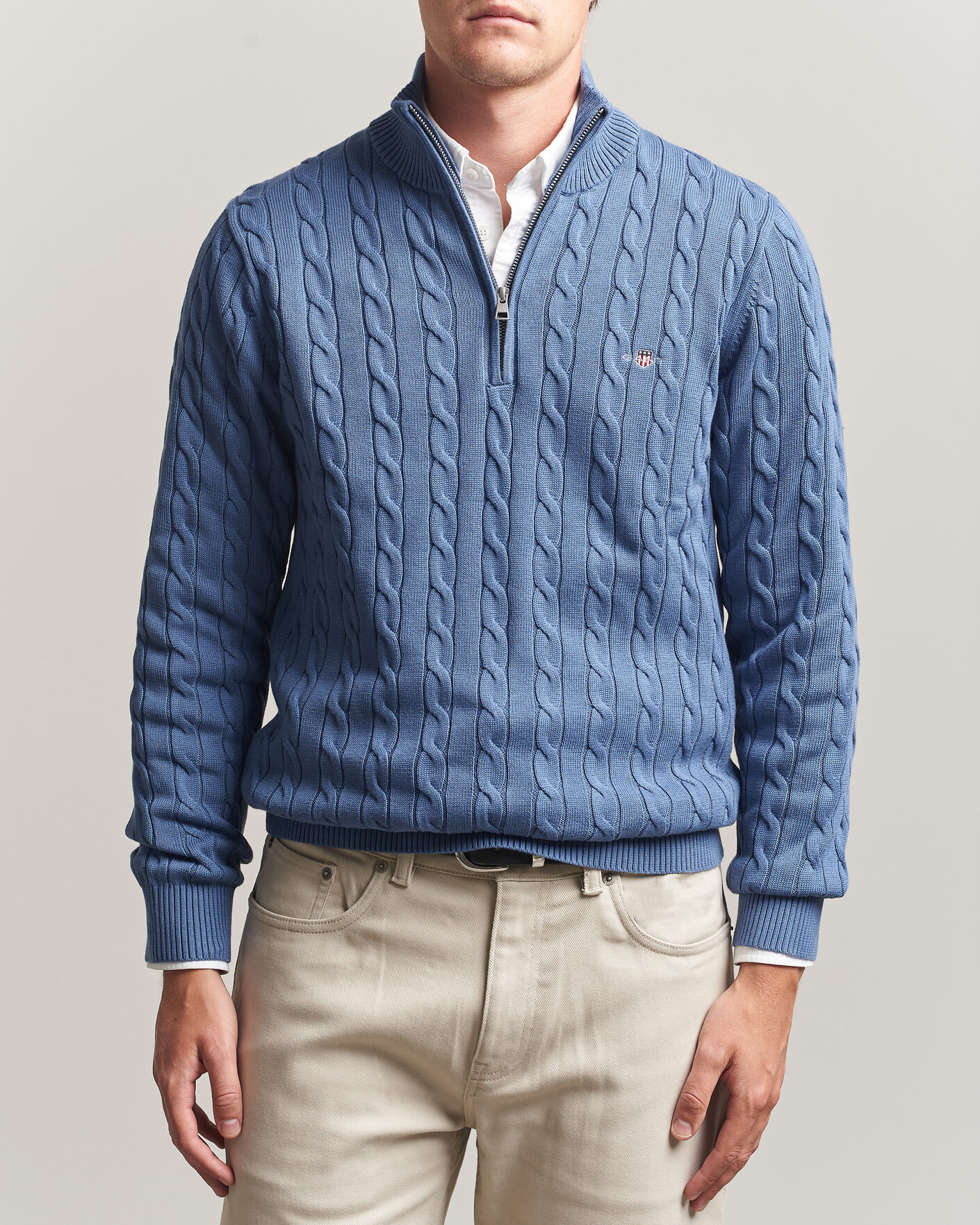 Herre | Trøjer | Gant | Cotton Cable Half Zip Blue Horizon