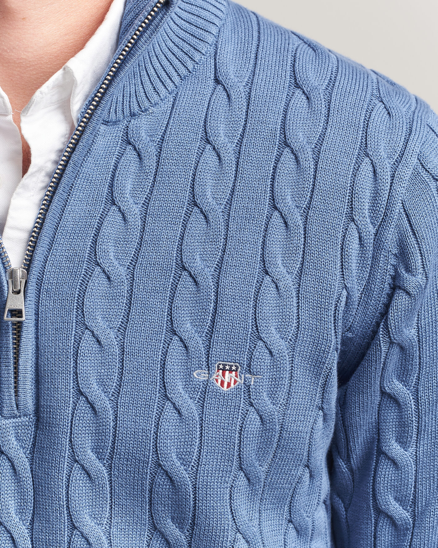 Herre | Trøjer | Gant | Cotton Cable Half Zip Blue Horizon