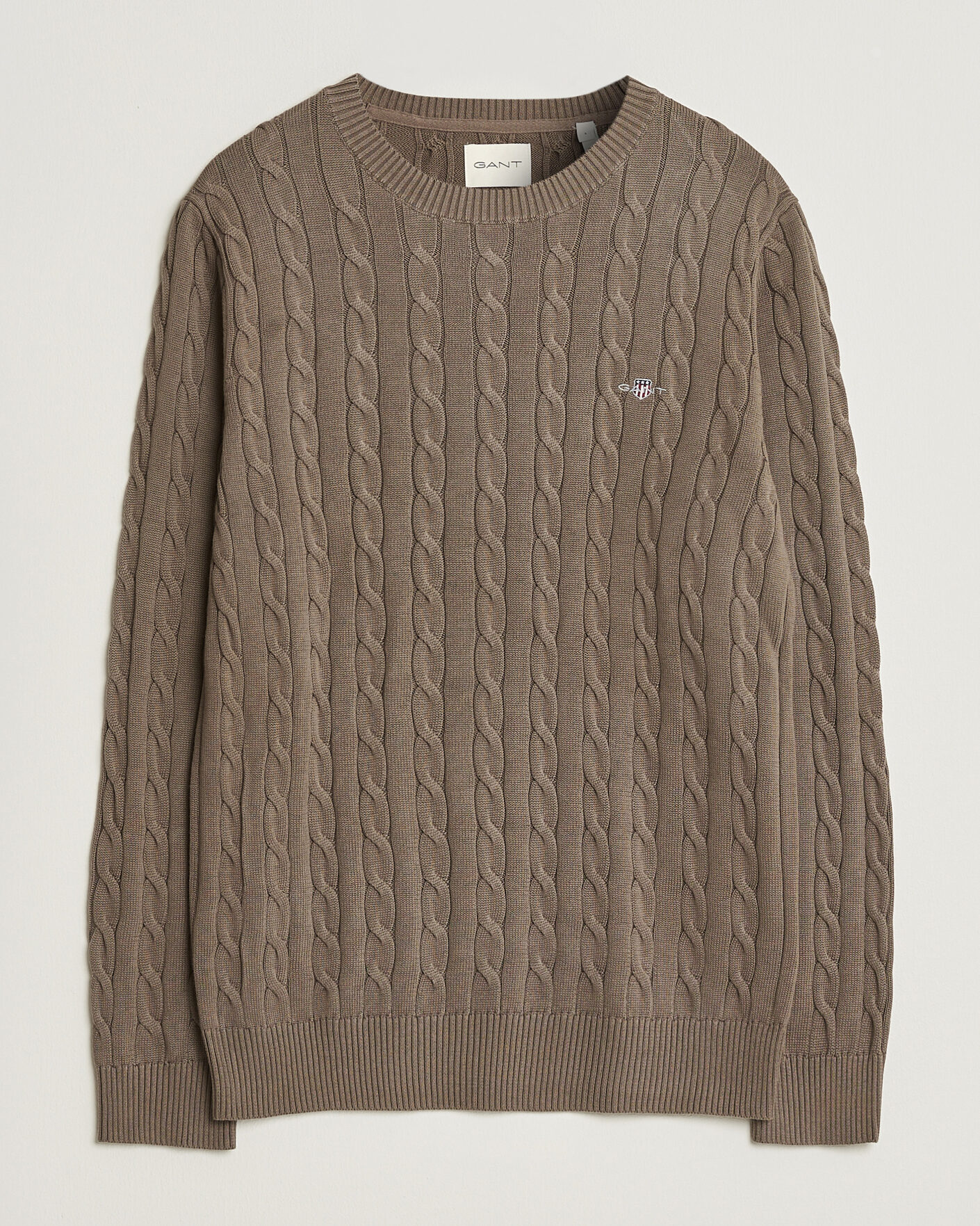 Herre | Trøjer | Gant | Cotton Cable Crew Neck Faded Taupe