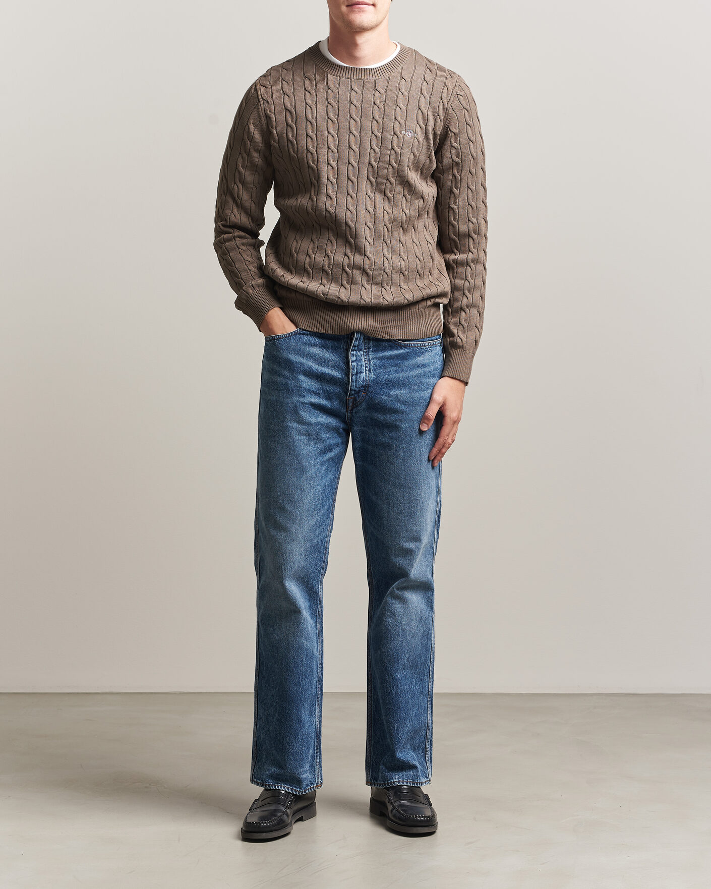Herre | Trøjer | Gant | Cotton Cable Crew Neck Faded Taupe