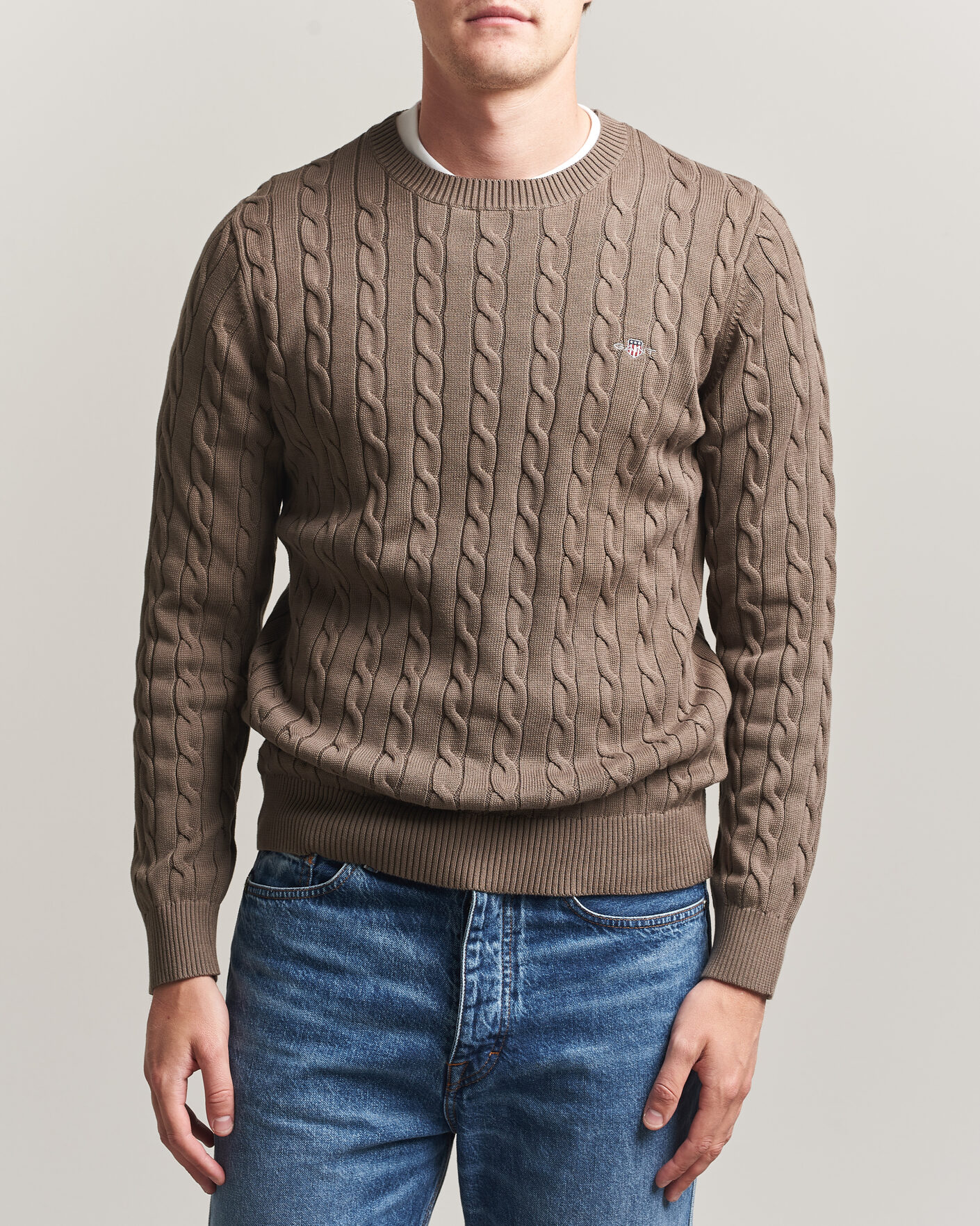 Herre | Trøjer | Gant | Cotton Cable Crew Neck Faded Taupe