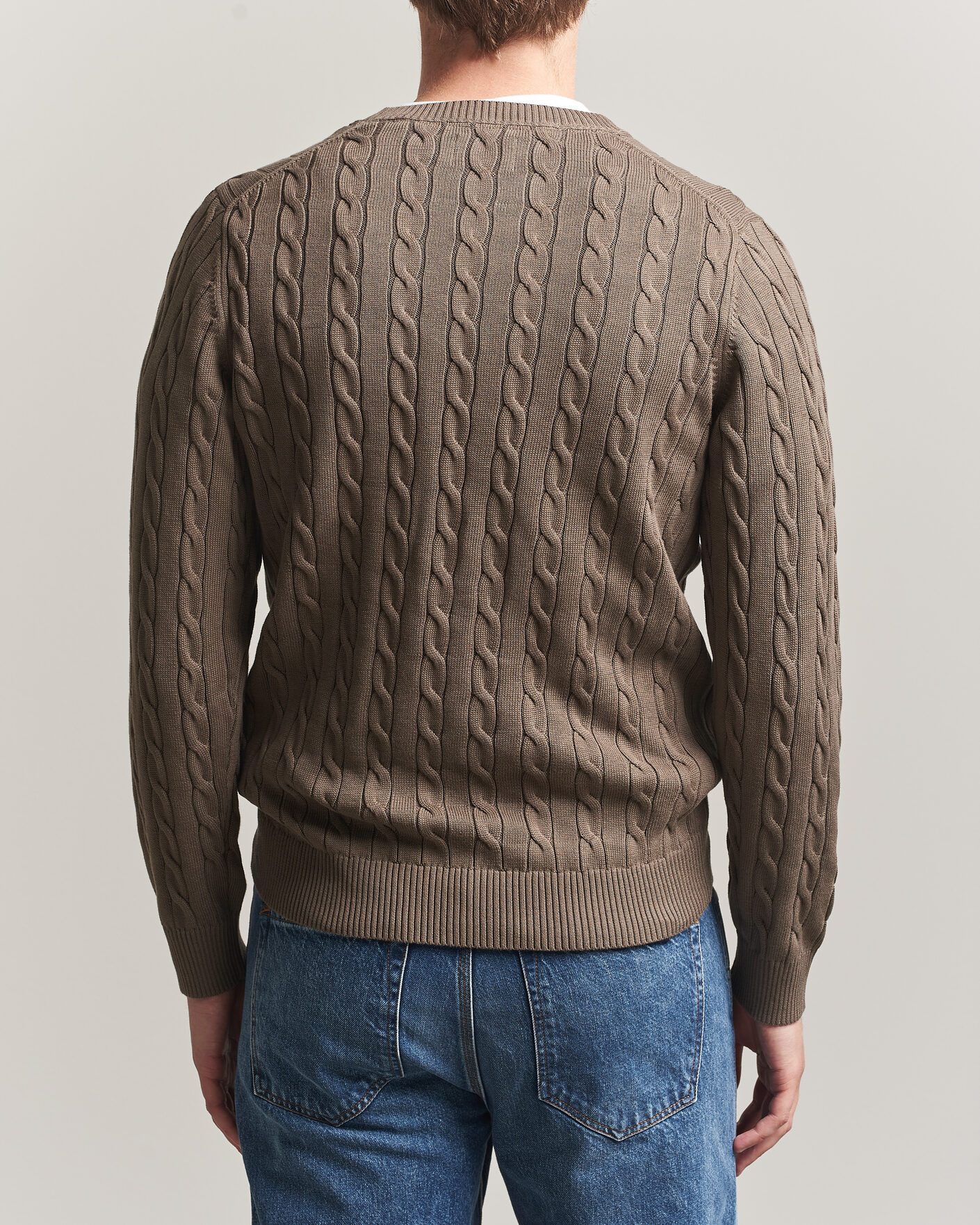 Herre | Trøjer | Gant | Cotton Cable Crew Neck Faded Taupe