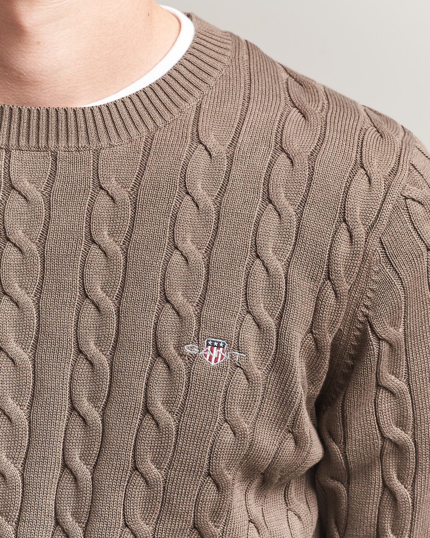 Herre | Trøjer | Gant | Cotton Cable Crew Neck Faded Taupe