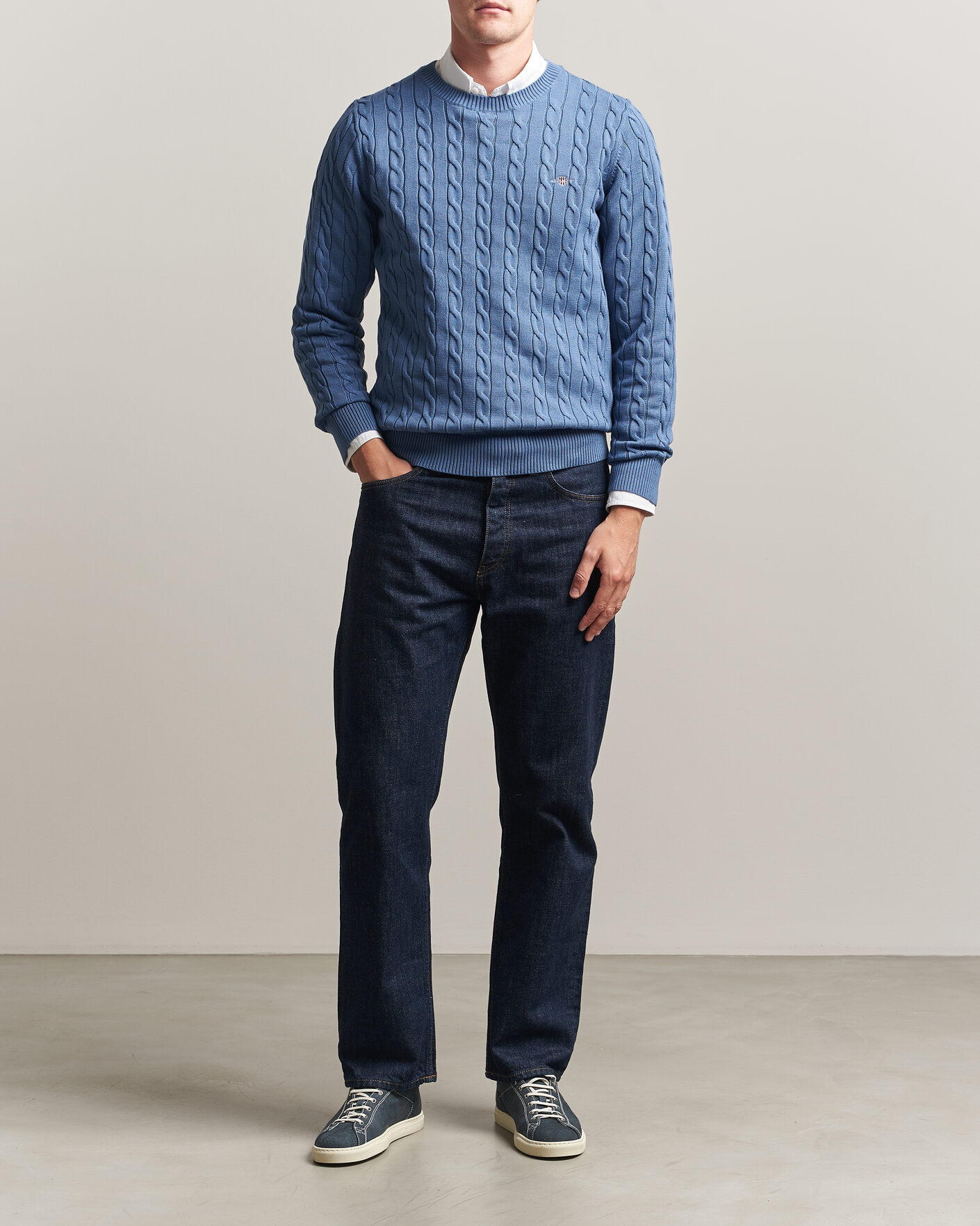 Herre | Trøjer | Gant | Cotton Cable Crew Neck Blue Horizon