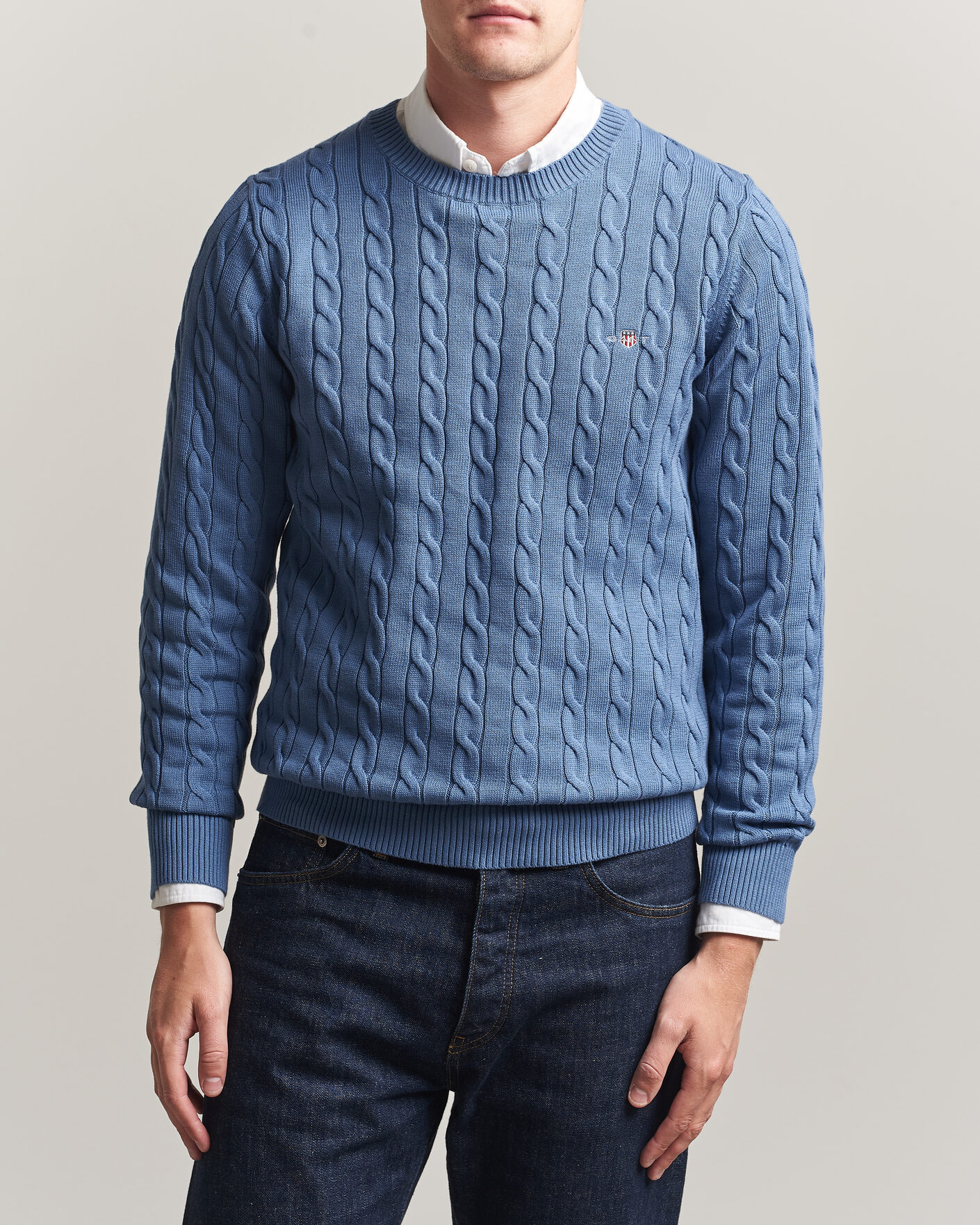 Herre | Trøjer | Gant | Cotton Cable Crew Neck Blue Horizon