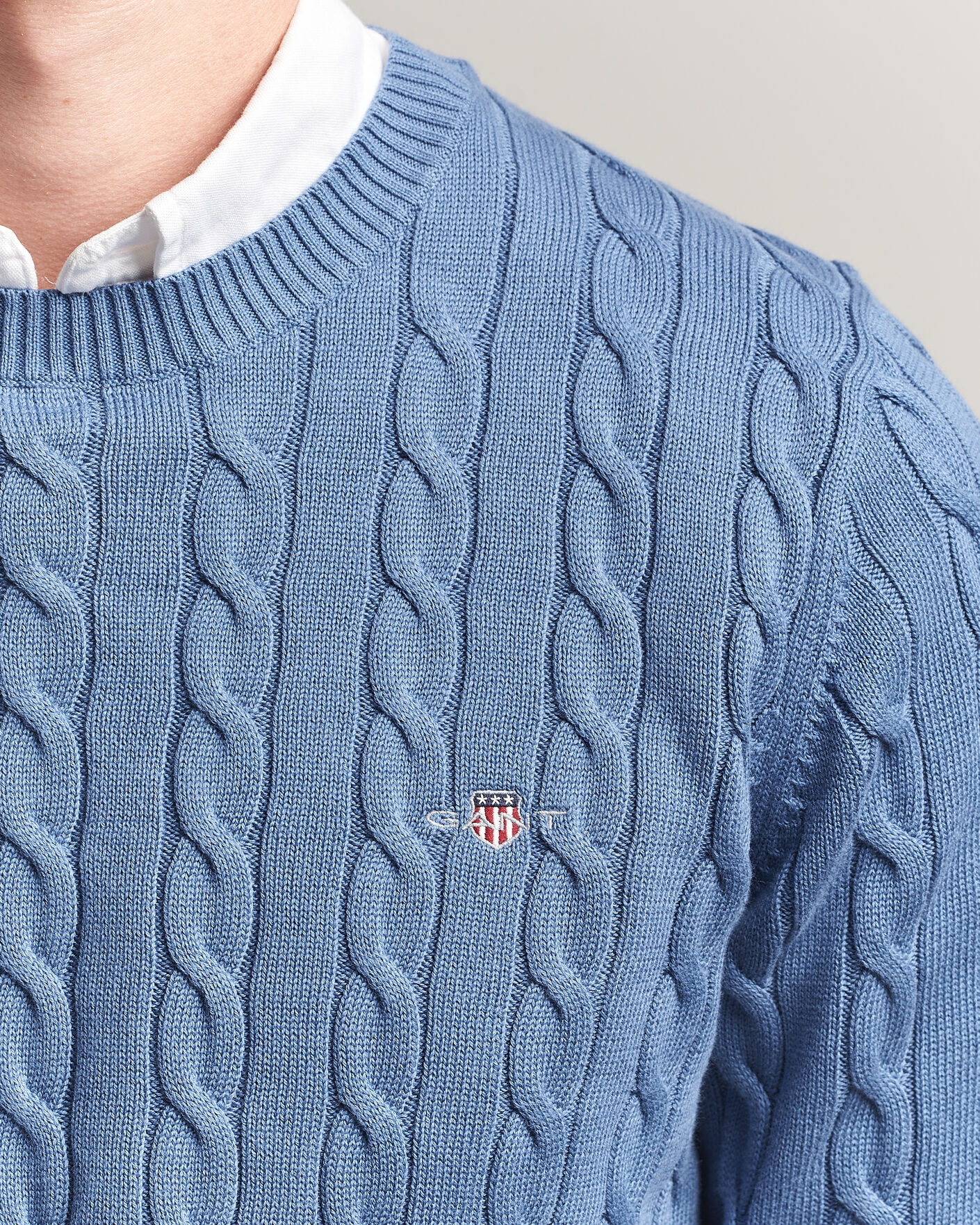 Herre | Trøjer | Gant | Cotton Cable Crew Neck Blue Horizon
