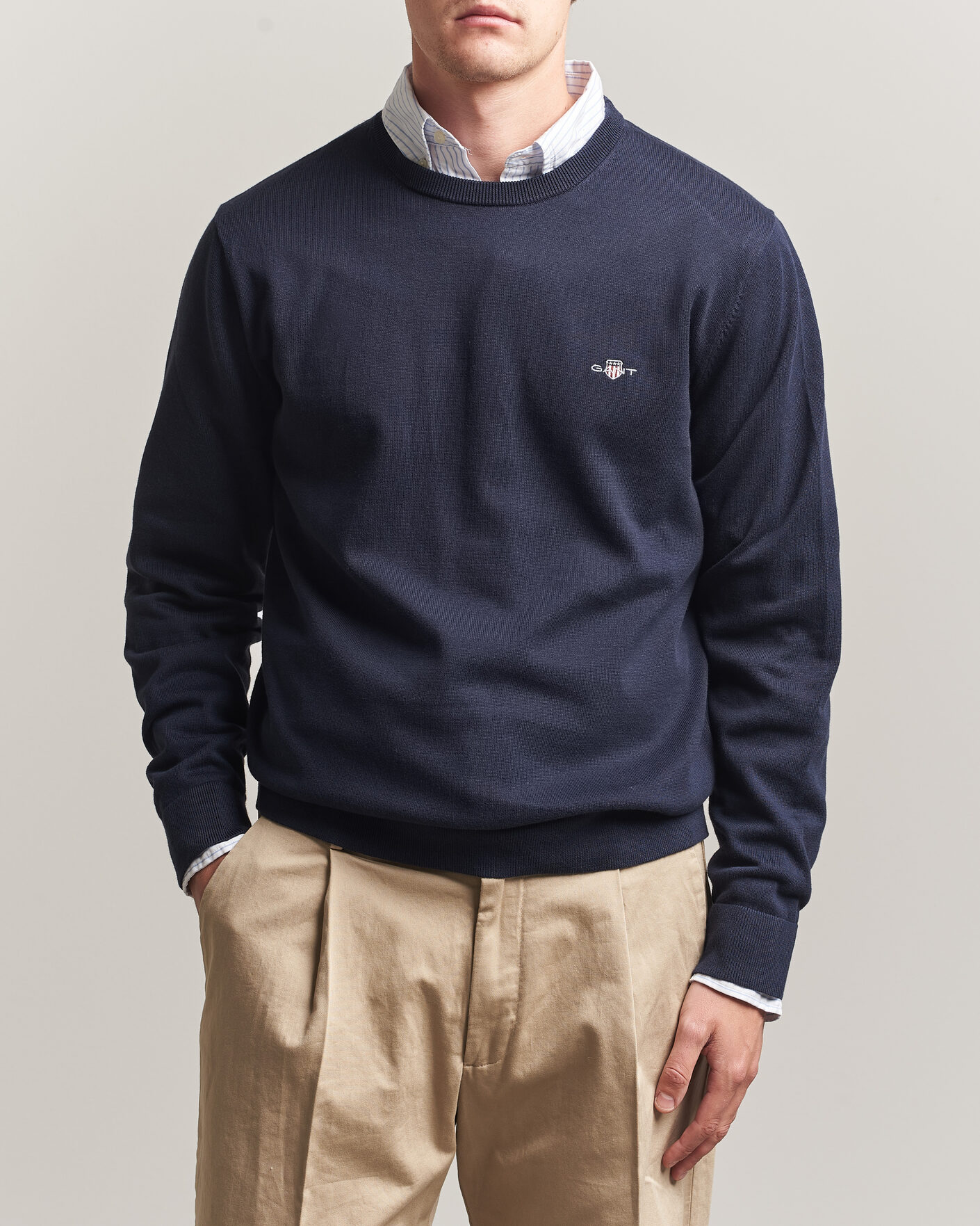 Herre | Trøjer | Gant | Classic Cotton Crew Neck Evening Blue