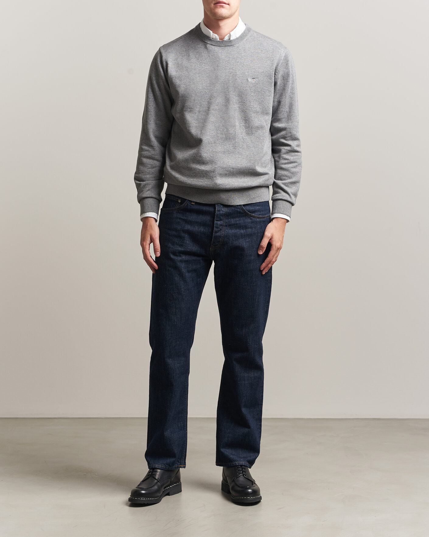 Herre | Trøjer | Gant | Classic Cotton Crew Neck Dark Grey Melange