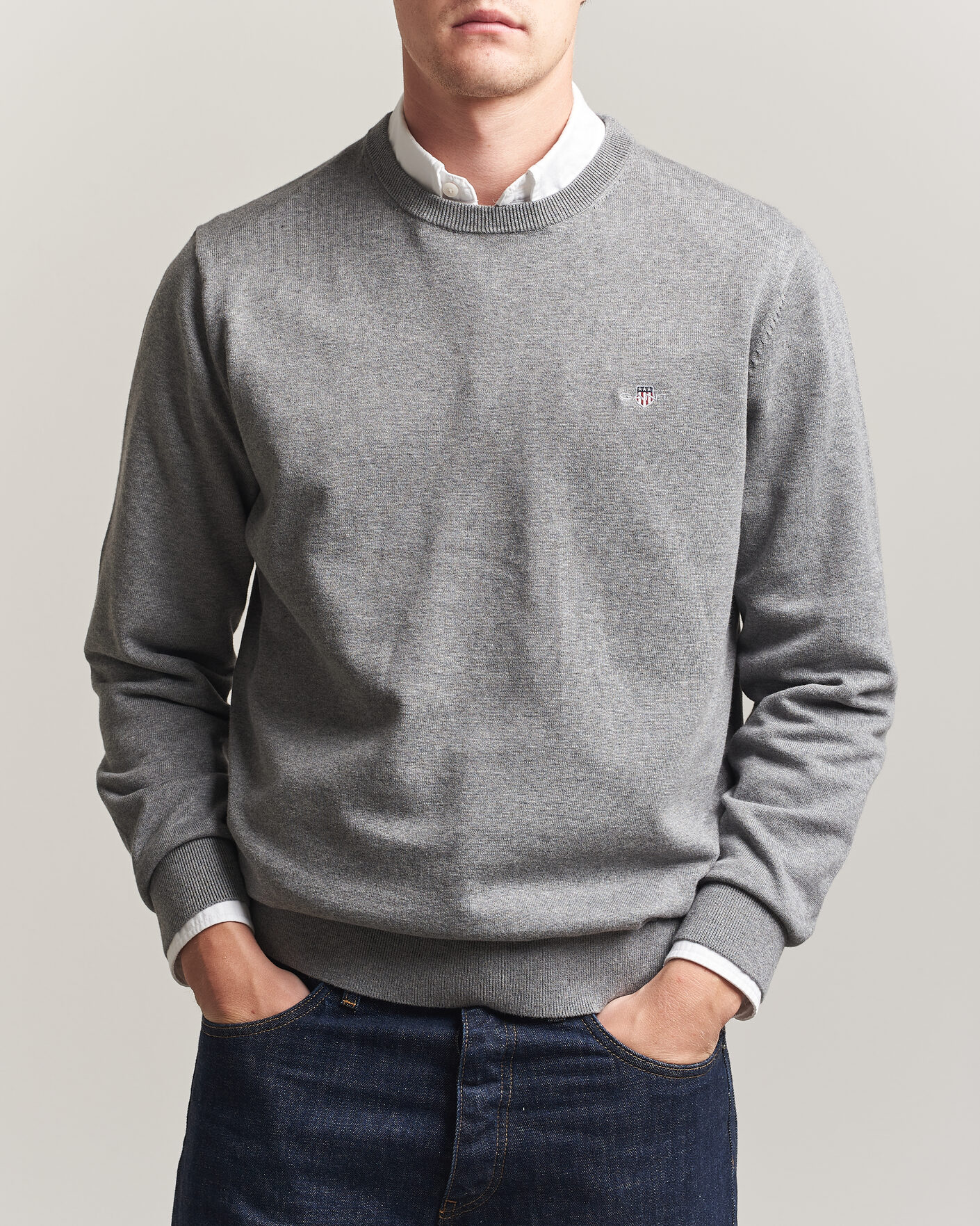 Herre | Trøjer | Gant | Classic Cotton Crew Neck Dark Grey Melange