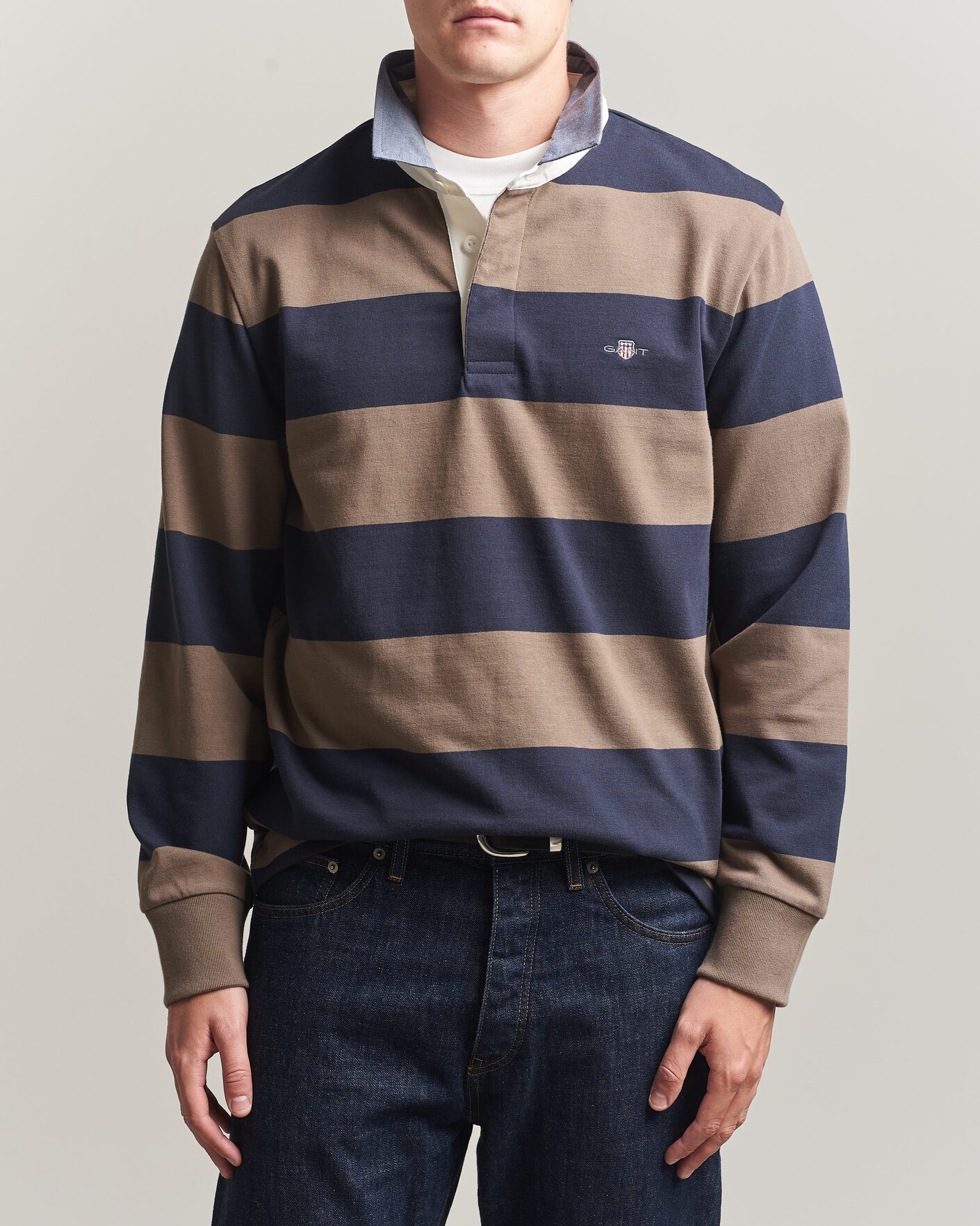 Herre | Trøjer | Gant | Chambray Barstriped Rugger Faded Taupe