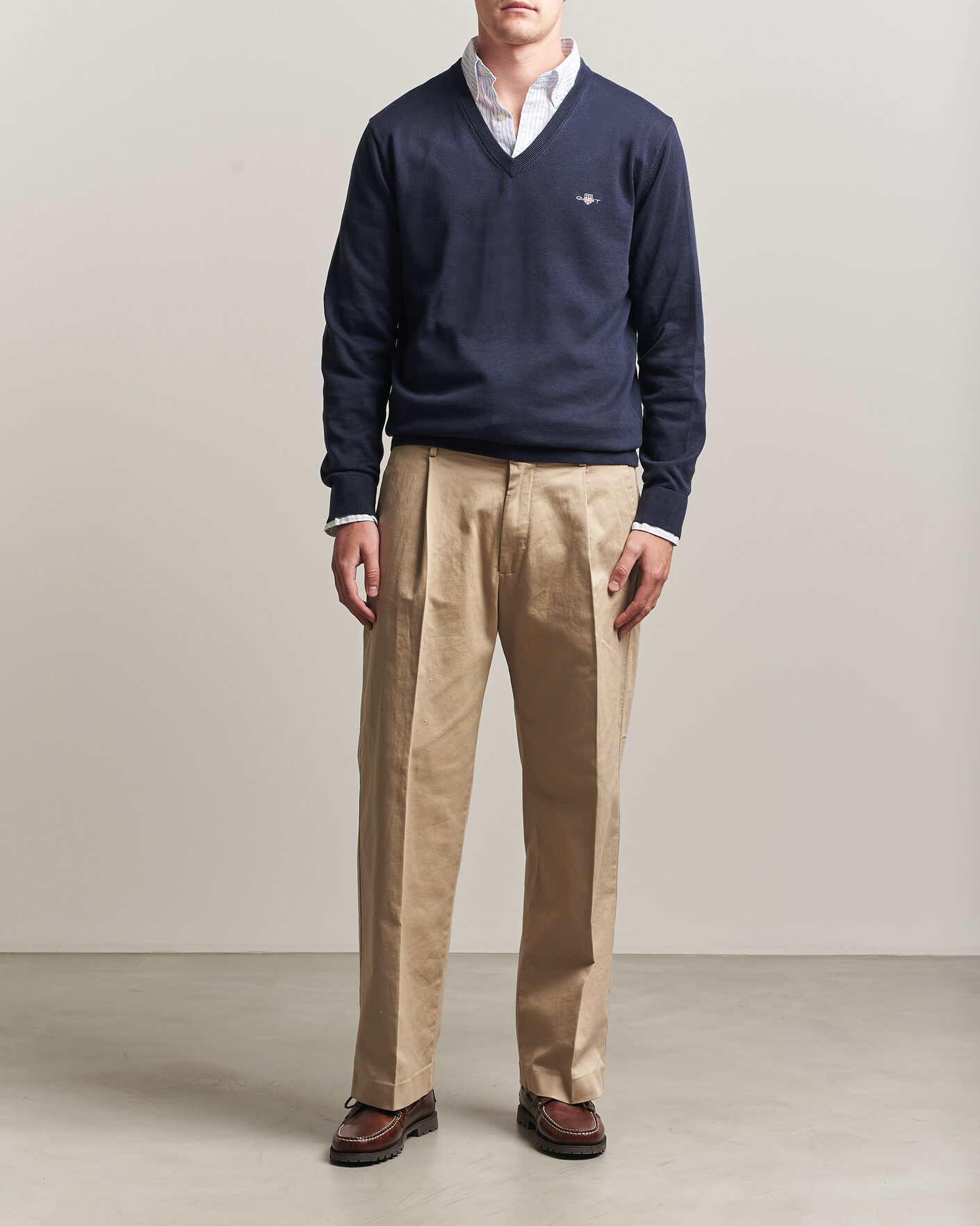 Herre | Trøjer | Gant | Classic Cotton V-Neck Evening Blue
