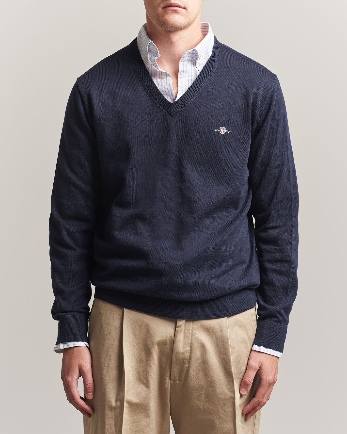 Herre | Trøjer | Gant | Classic Cotton V-Neck Evening Blue