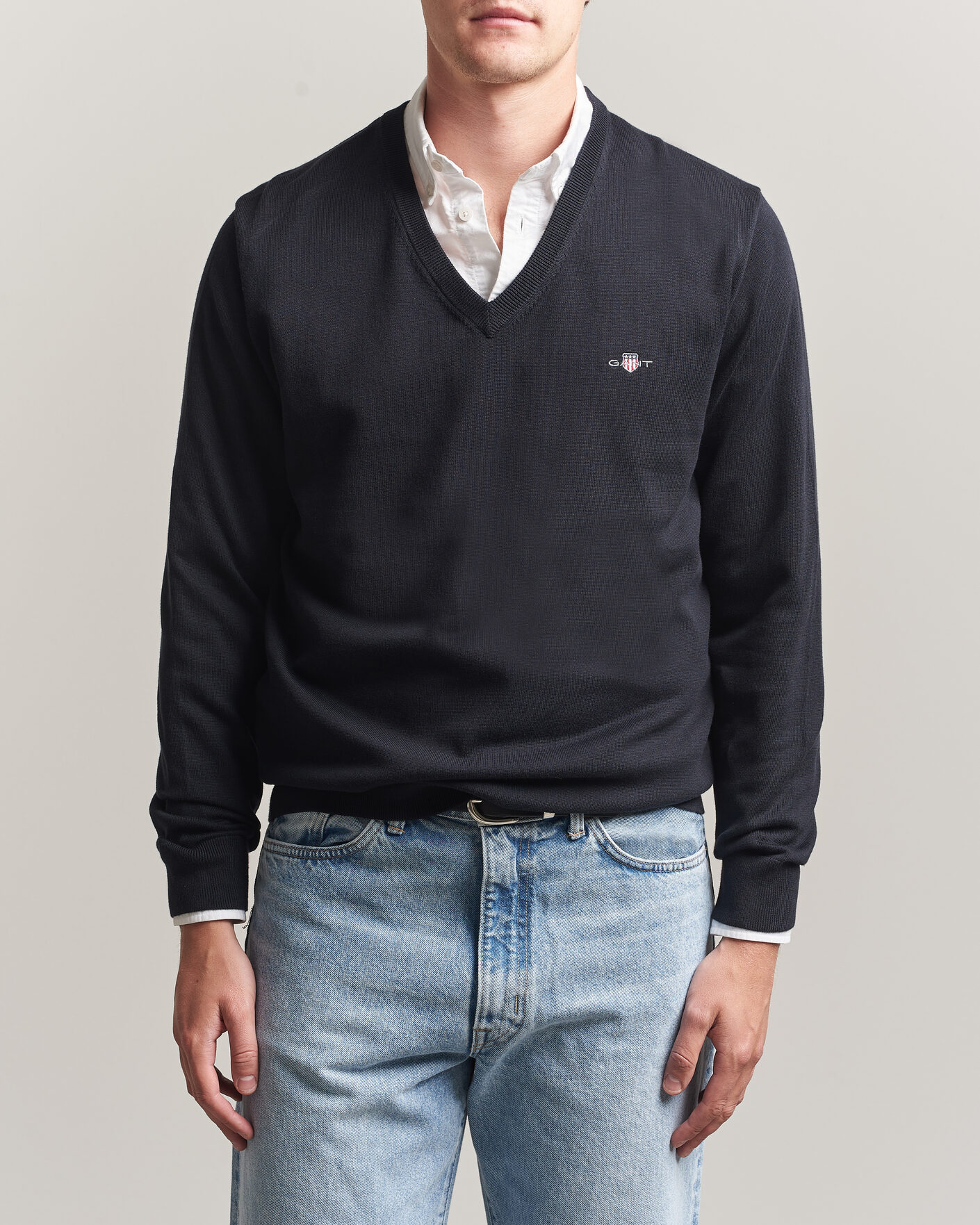 Herre | Trøjer | Gant | Classic Cotton V-Neck Black