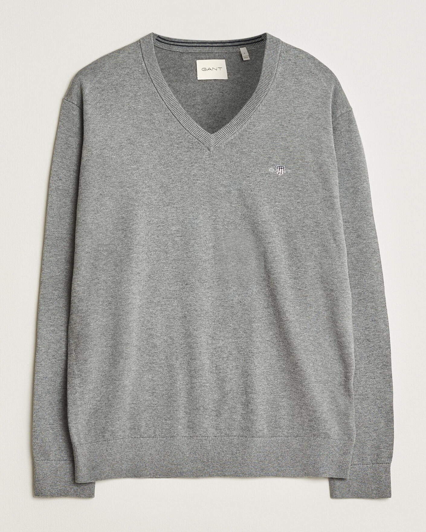 Herre | Trøjer | Gant | Classic Cotton V-Neck Dark Grey Melange