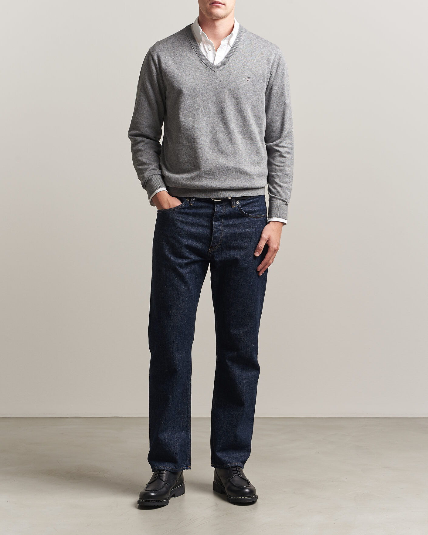 Herre | Trøjer | Gant | Classic Cotton V-Neck Dark Grey Melange