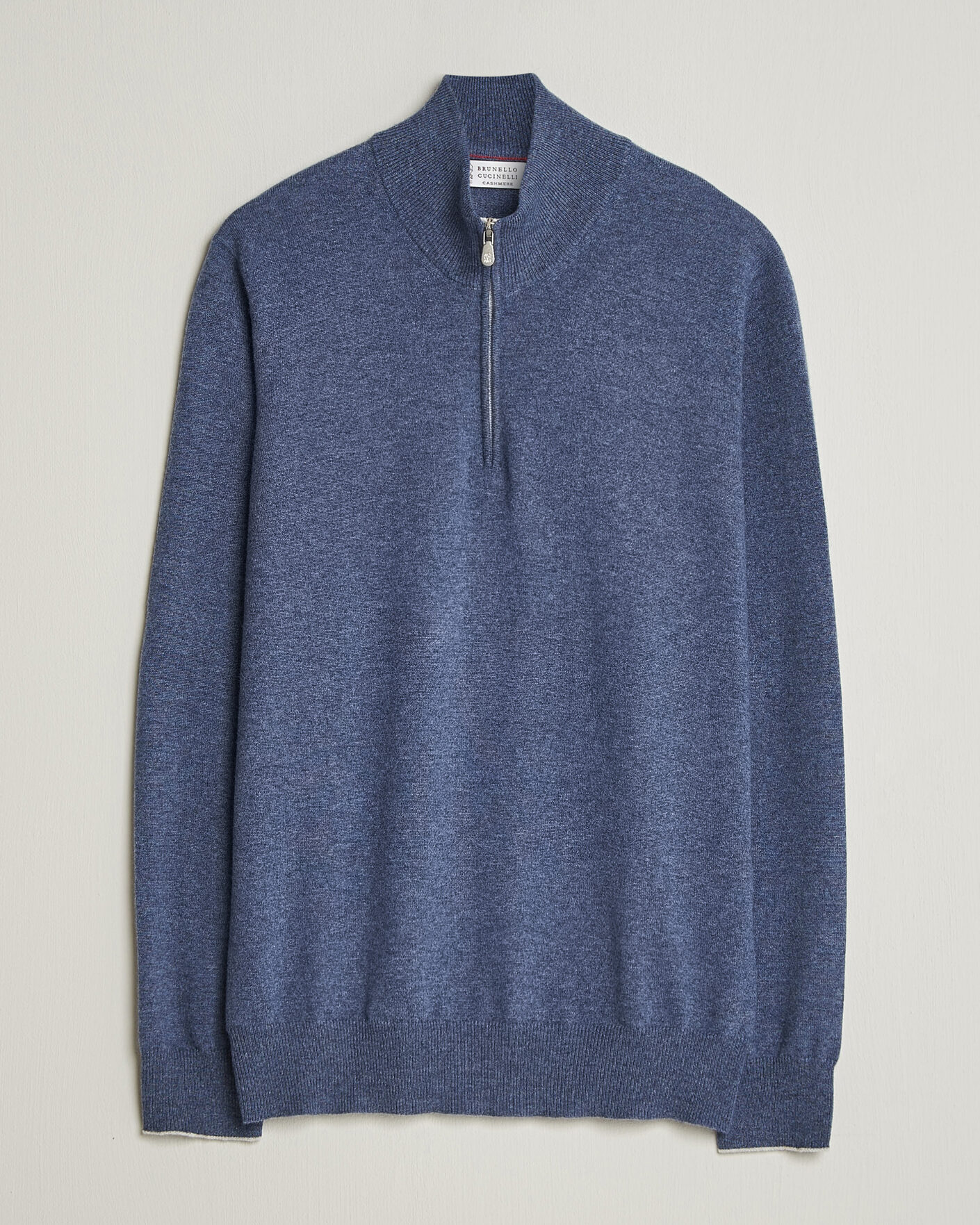 Herre | Trøjer | Brunello Cucinelli | 2 Ply Cashmere Half Zip Denim Blue