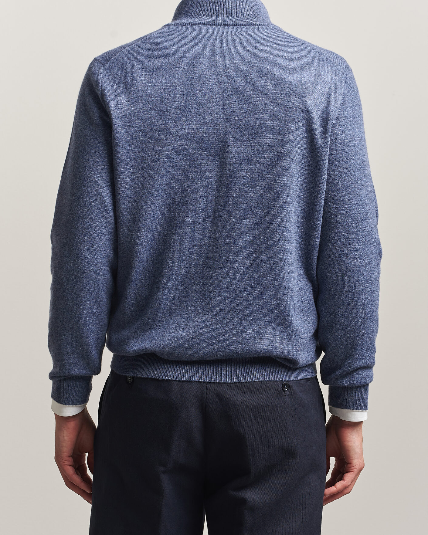 Herre | Trøjer | Brunello Cucinelli | 2 Ply Cashmere Half Zip Denim Blue