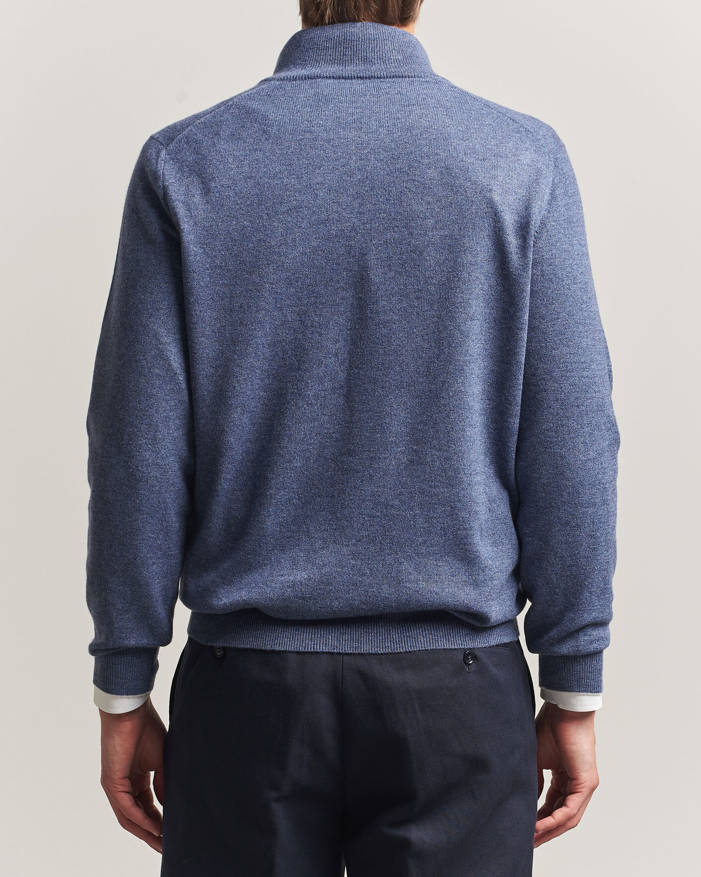 Herre | Trøjer | Brunello Cucinelli | 2 Ply Cashmere Half Zip Denim Blue