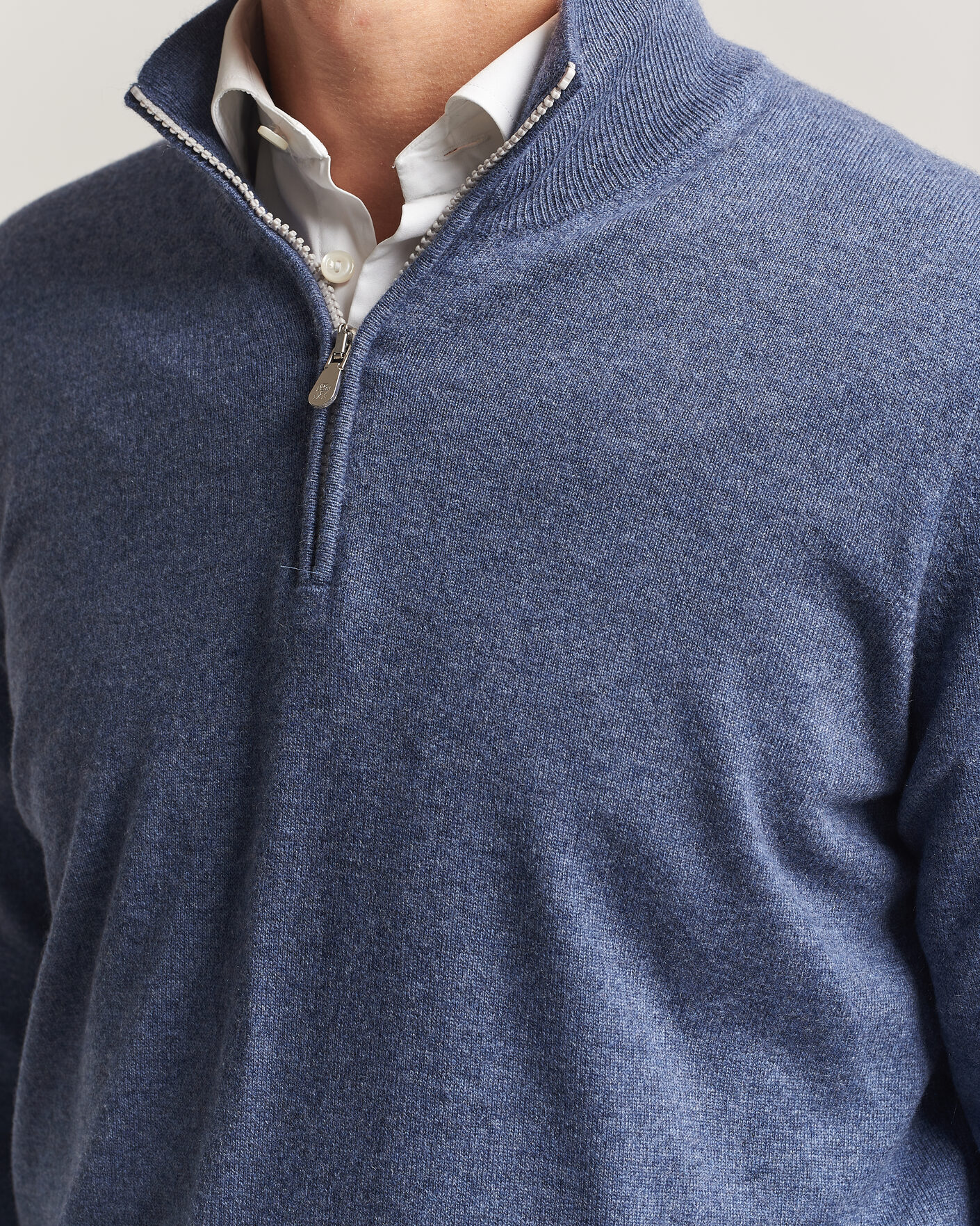Herre | Trøjer | Brunello Cucinelli | 2 Ply Cashmere Half Zip Denim Blue
