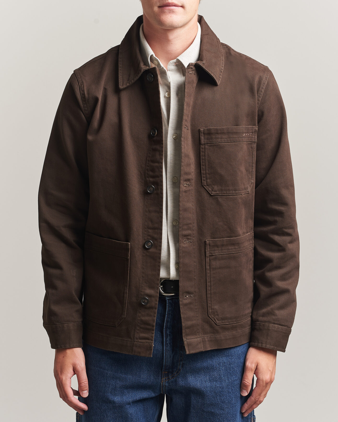 Herre | Skjorter | Gant | Regular Fit Brushed Twill Overshirt Black Brown