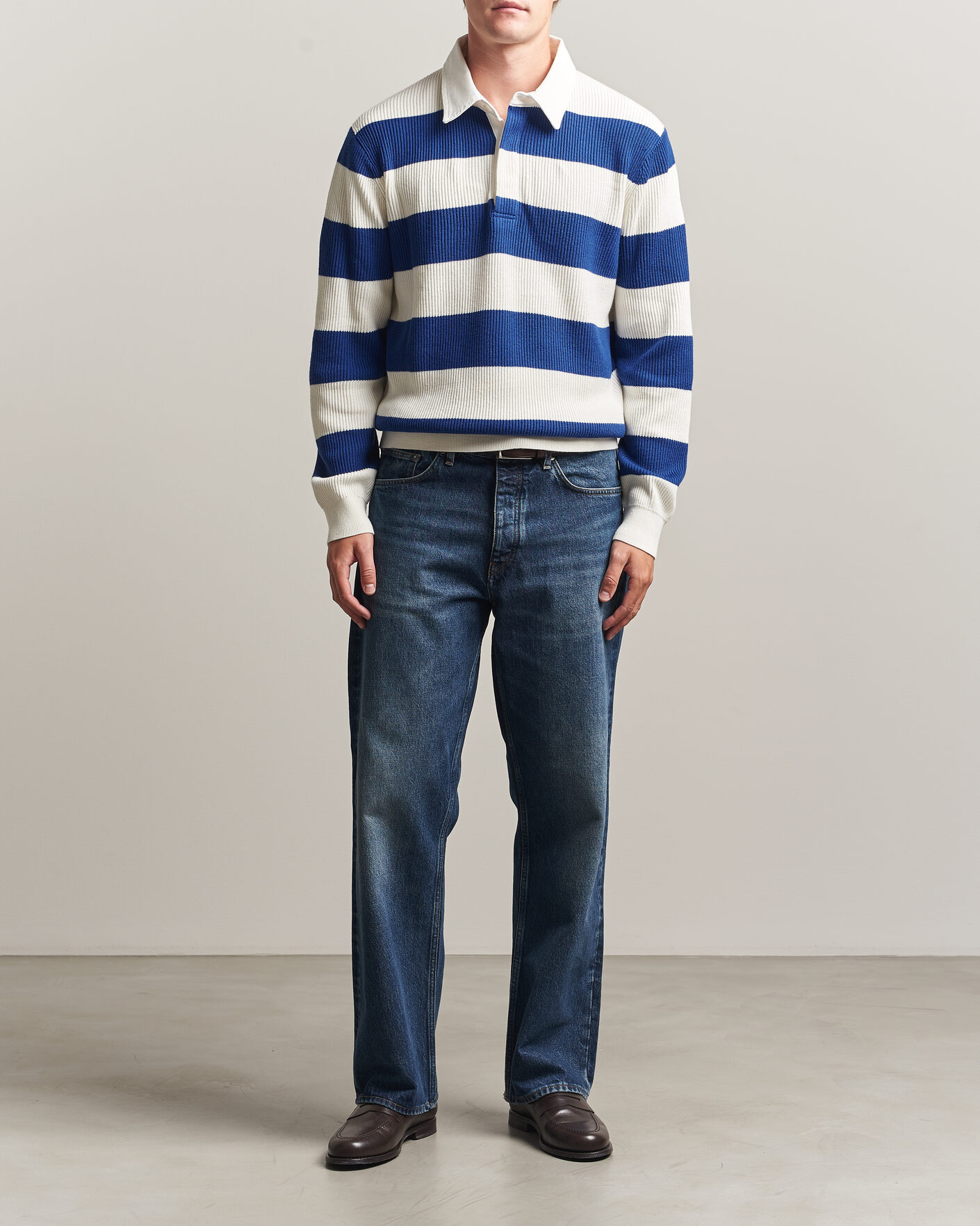 Herre | Trøjer | Gant | Cotton/Merino Knitted Striped Rugger Cream