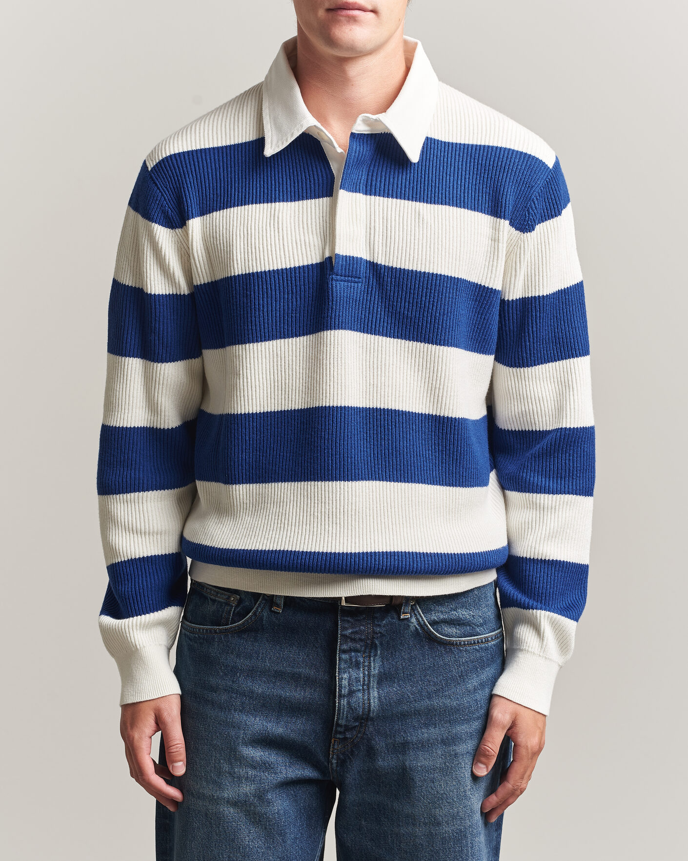 Herre | Trøjer | Gant | Cotton/Merino Knitted Striped Rugger Cream