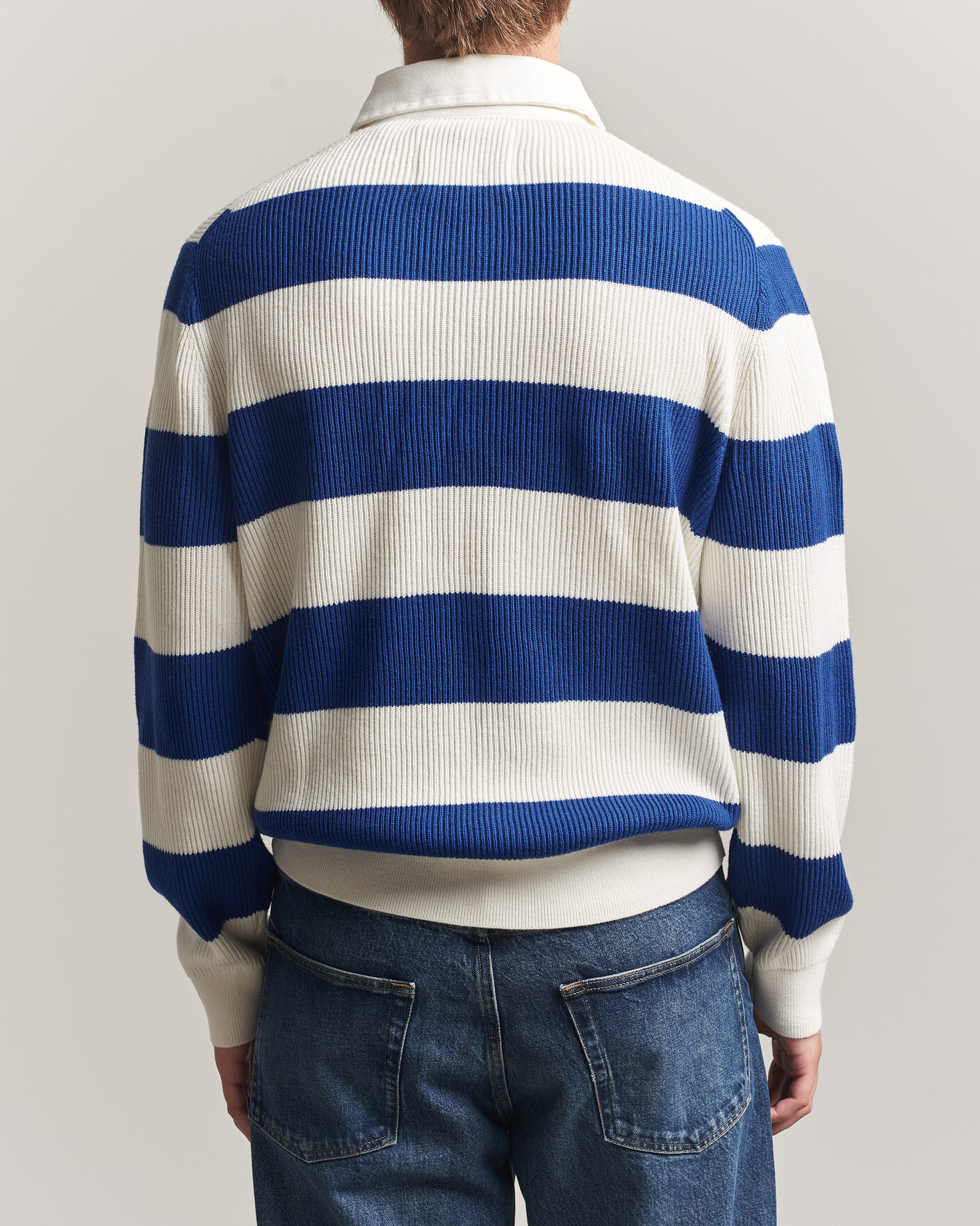 Herre | Trøjer | Gant | Cotton/Merino Knitted Striped Rugger Cream