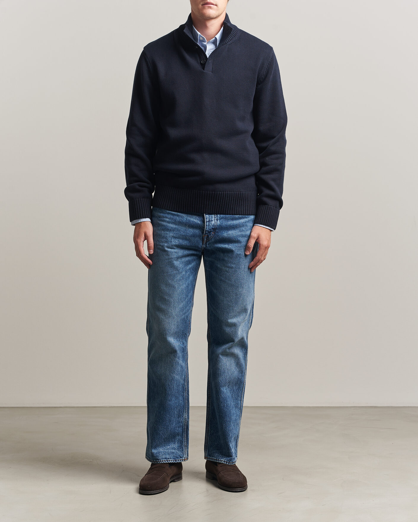 Herre | Trøjer | Gant | Supima Cotton Half Buttoned Neck Evening Blue