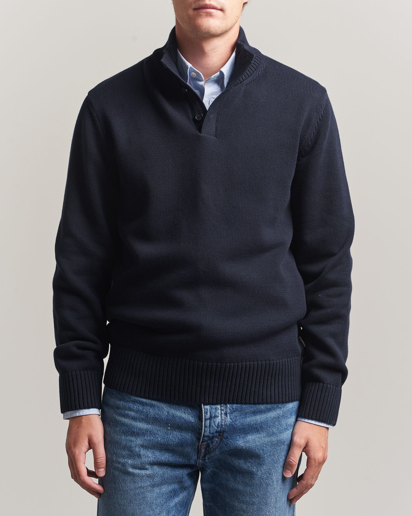 Herre | Trøjer | Gant | Supima Cotton Half Buttoned Neck Evening Blue