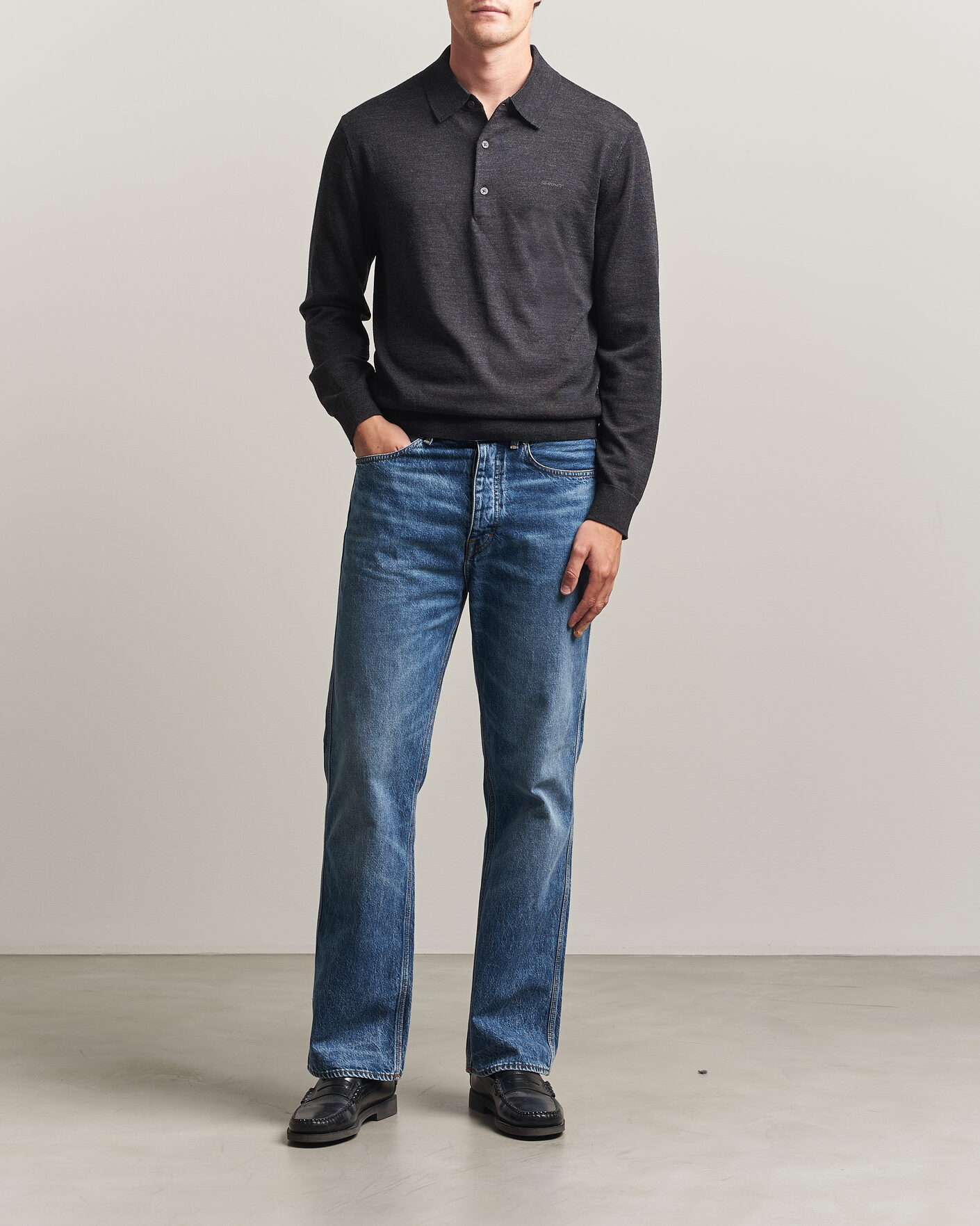 Herre | Trøjer | Gant | Extrafine Merino Knitted Polo Dark Charcoal Melange