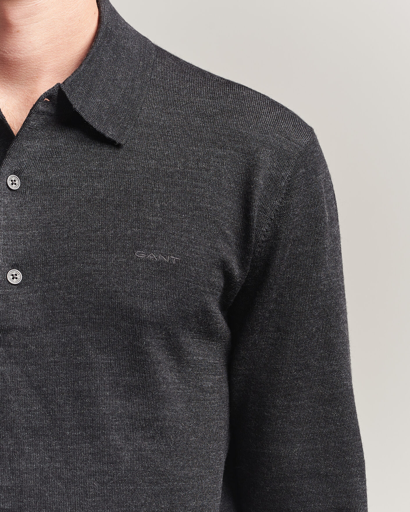 Herre | Trøjer | Gant | Extrafine Merino Knitted Polo Dark Charcoal Melange