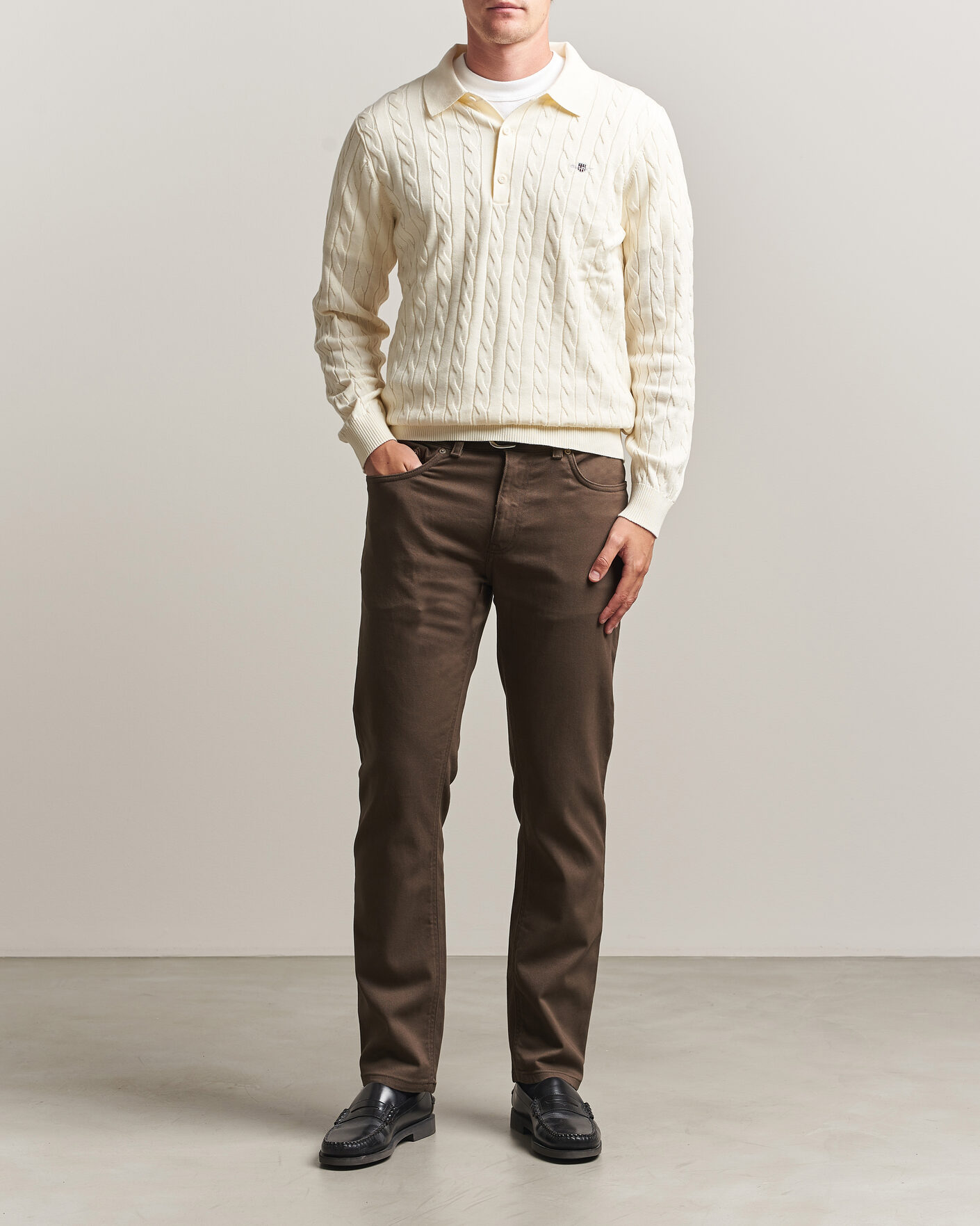 Herre | Trøjer | Gant | Cotton Cable Polo Cream