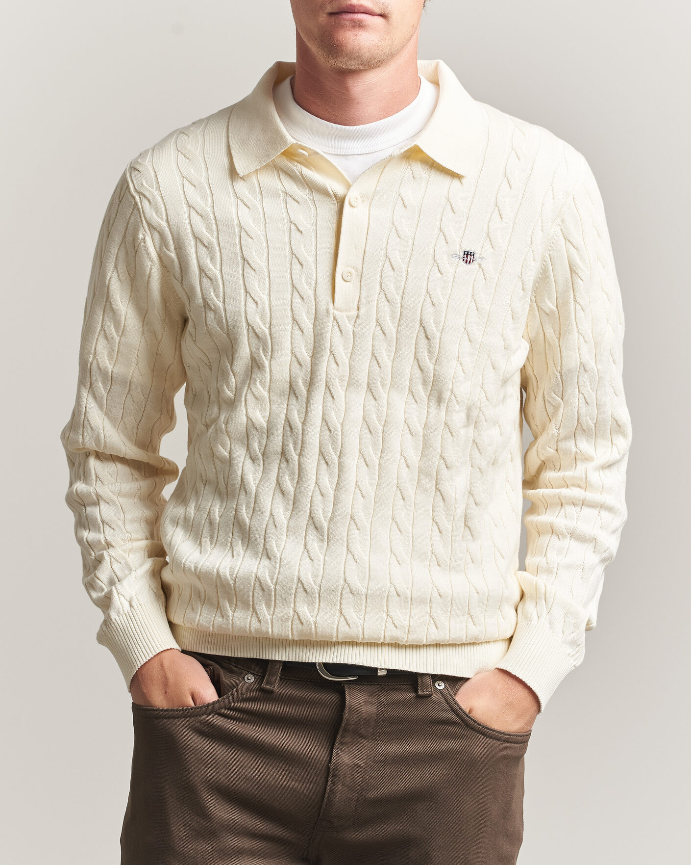 Herre | Trøjer | Gant | Cotton Cable Polo Cream