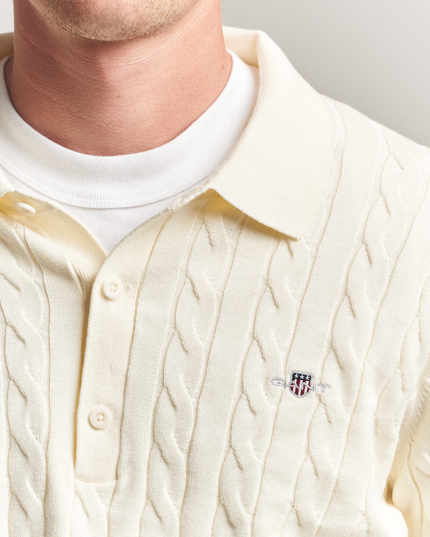 Herre | Trøjer | Gant | Cotton Cable Polo Cream