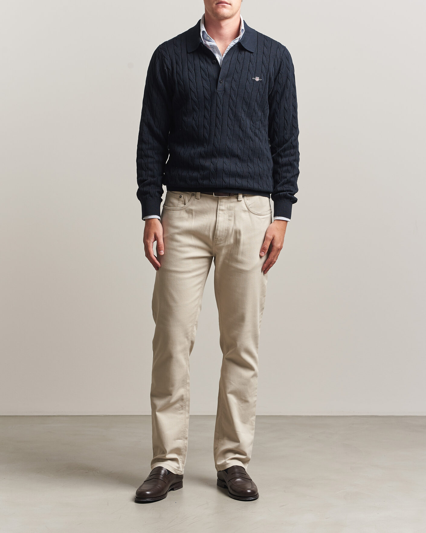 Herre | Trøjer | Gant | Cotton Cable Polo Evening Blue