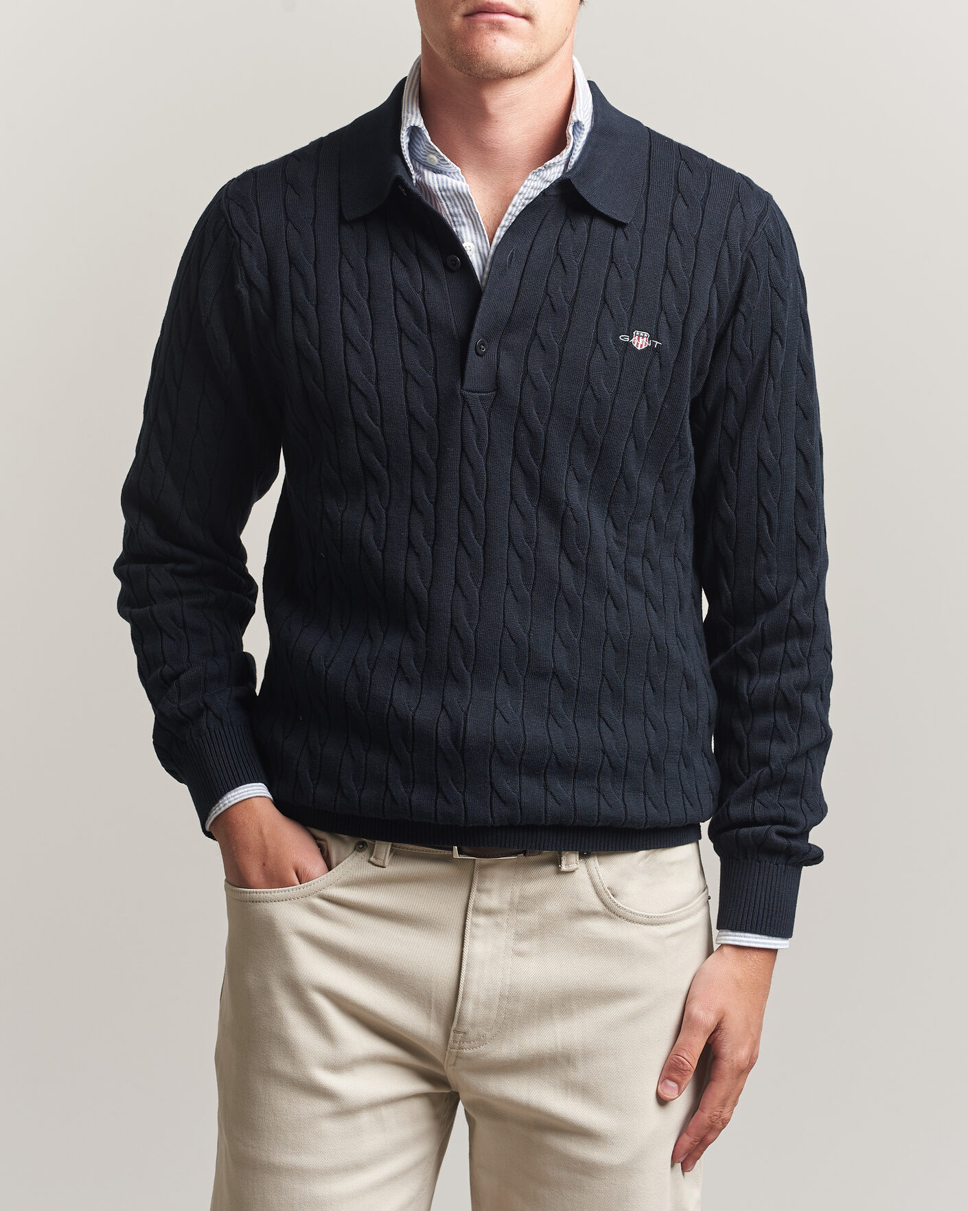 Herre | Trøjer | Gant | Cotton Cable Polo Evening Blue