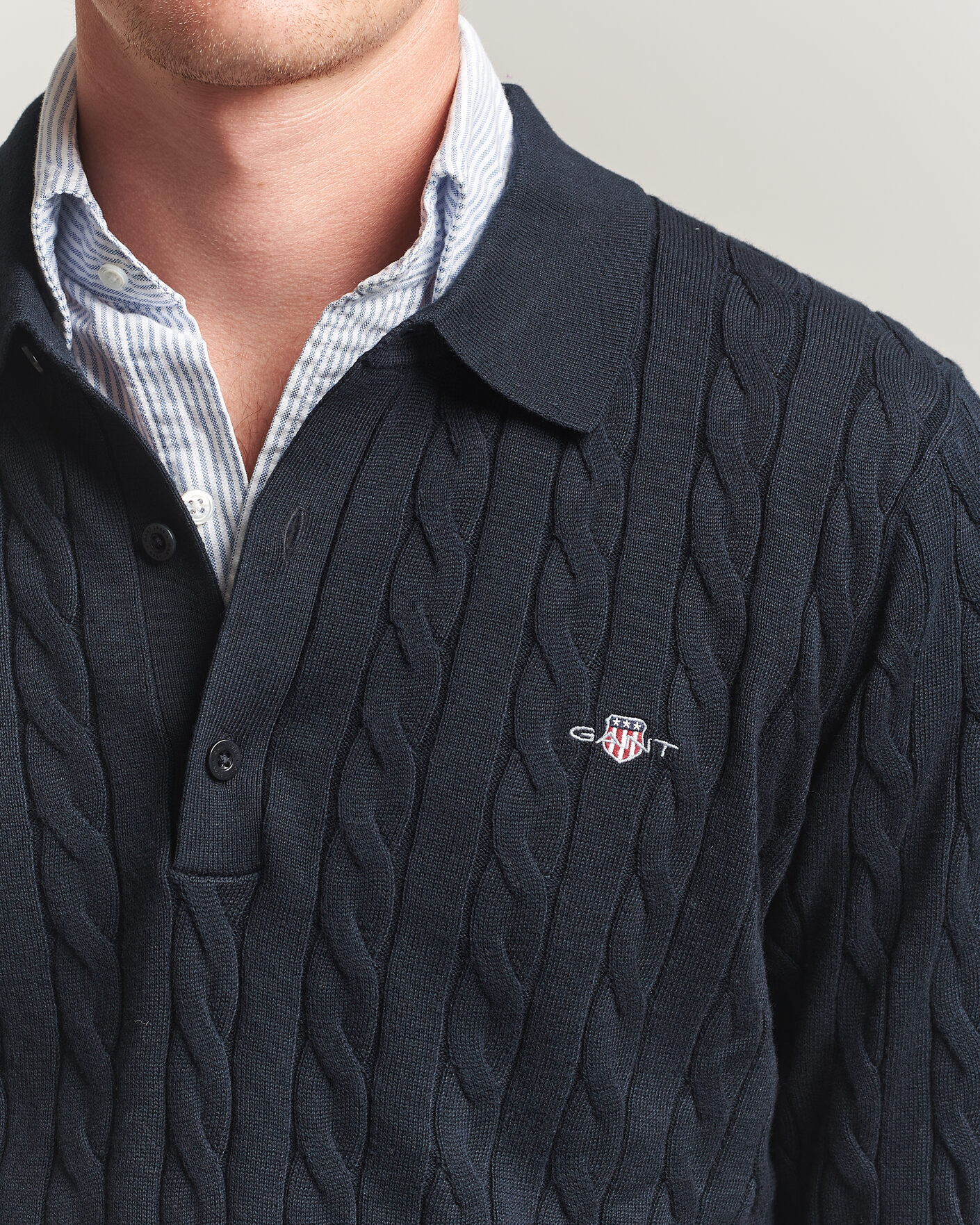 Herre | Trøjer | Gant | Cotton Cable Polo Evening Blue