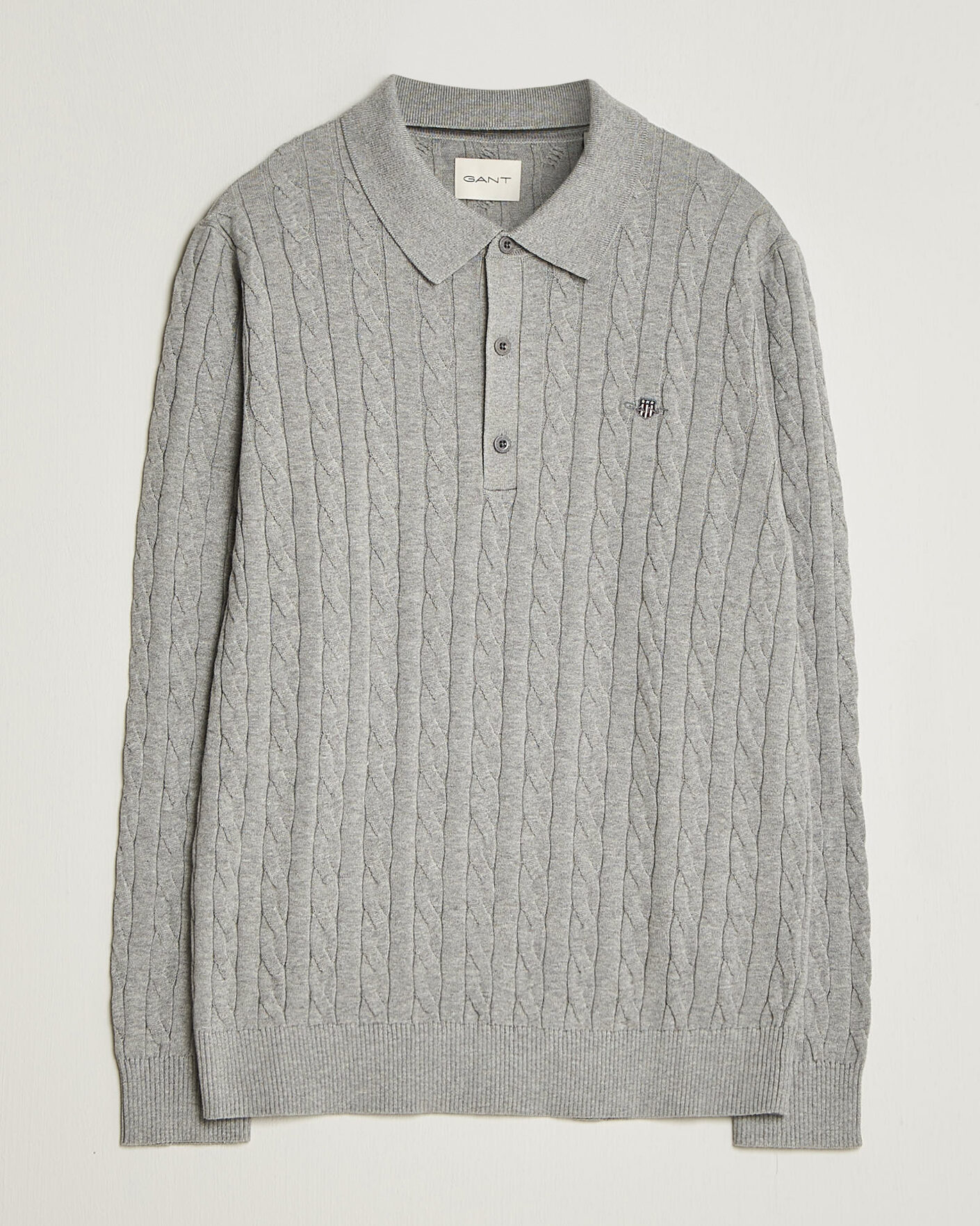 Herre | Trøjer | Gant | Cotton Cable Polo Grey Melange