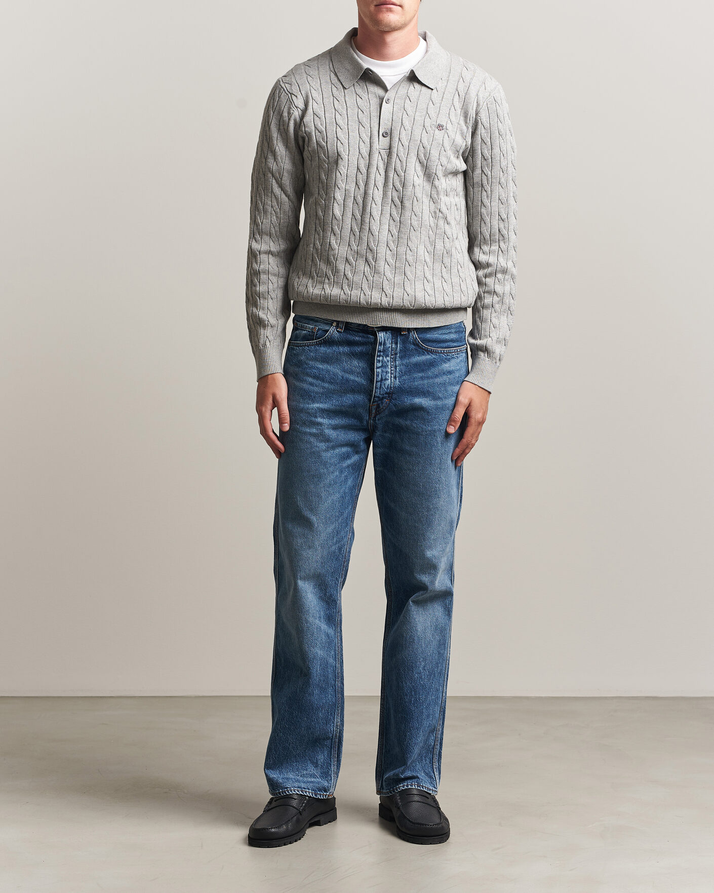 Herre | Trøjer | Gant | Cotton Cable Polo Grey Melange