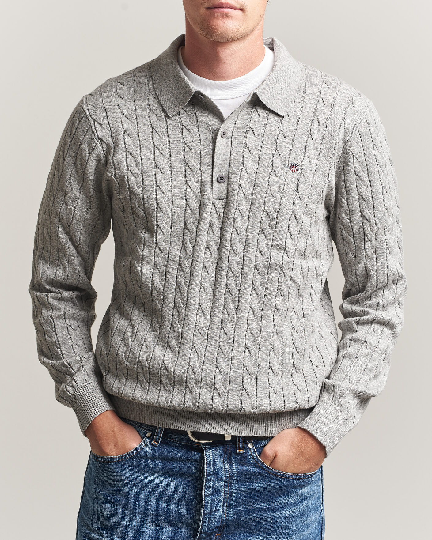 Herre | Trøjer | Gant | Cotton Cable Polo Grey Melange