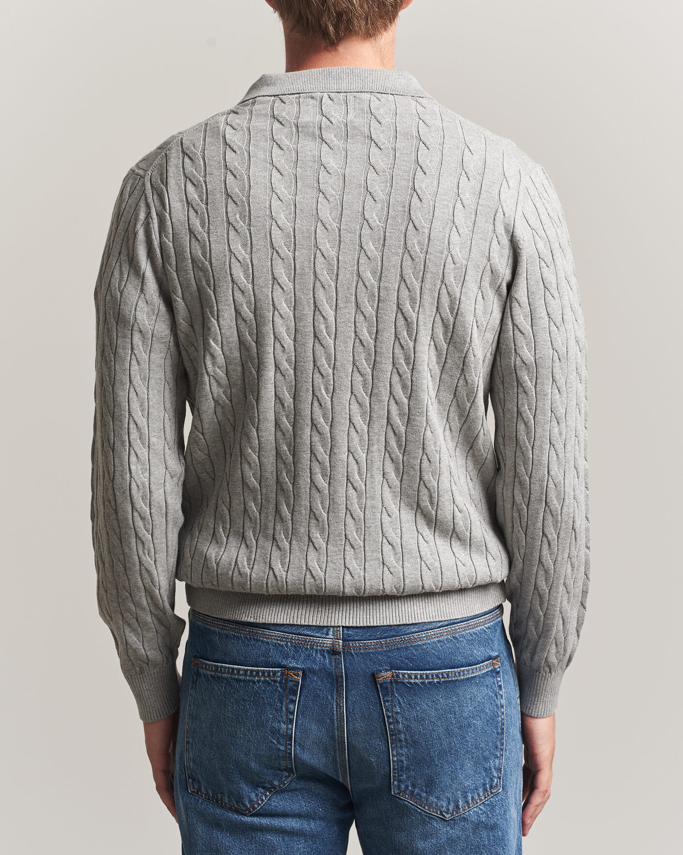 Herre | Trøjer | Gant | Cotton Cable Polo Grey Melange