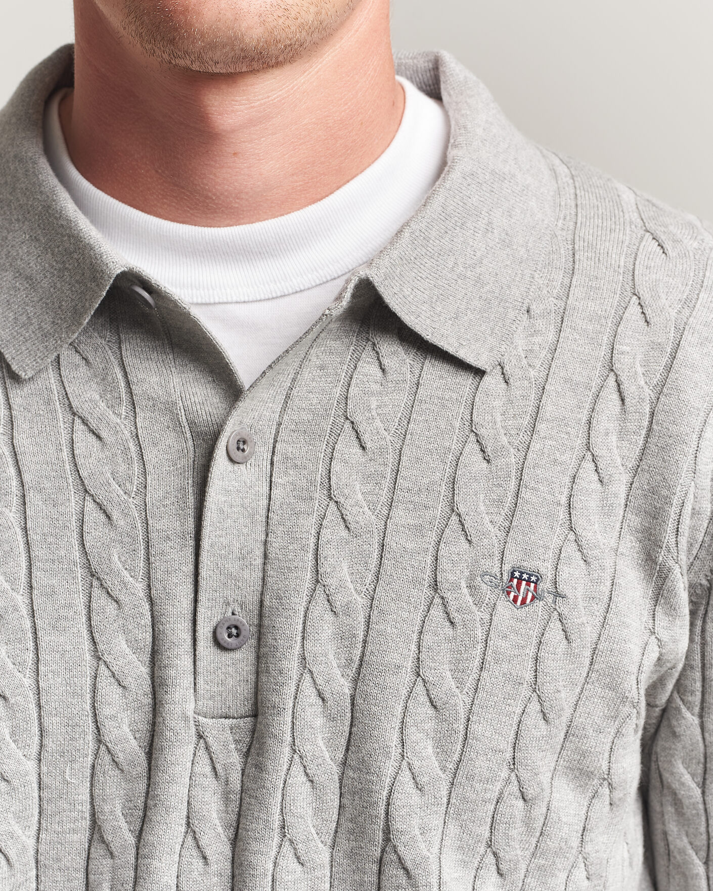 Herre | Trøjer | Gant | Cotton Cable Polo Grey Melange