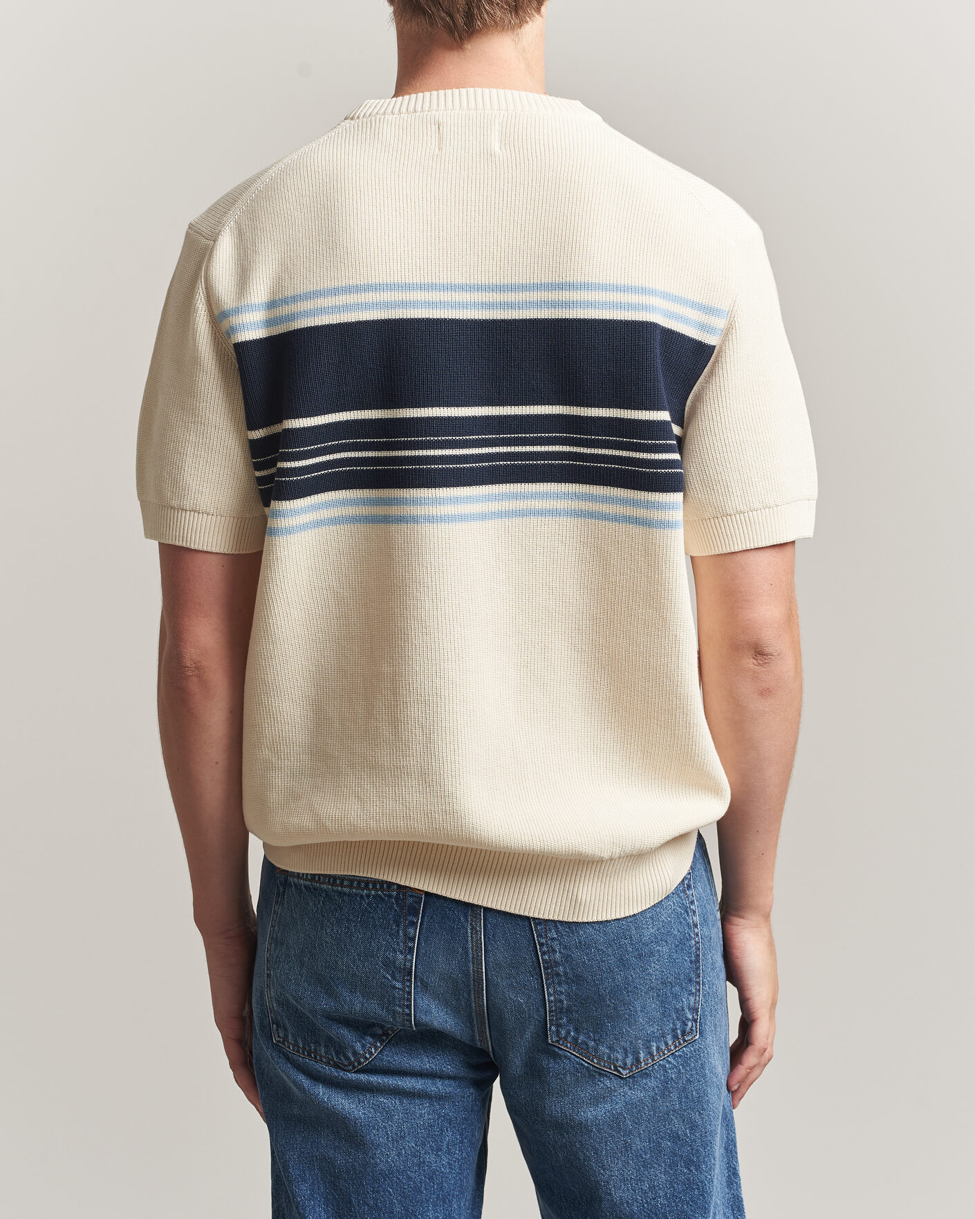 Herre | T-Shirts | Gant | Knitted Striped T-shirt Cream