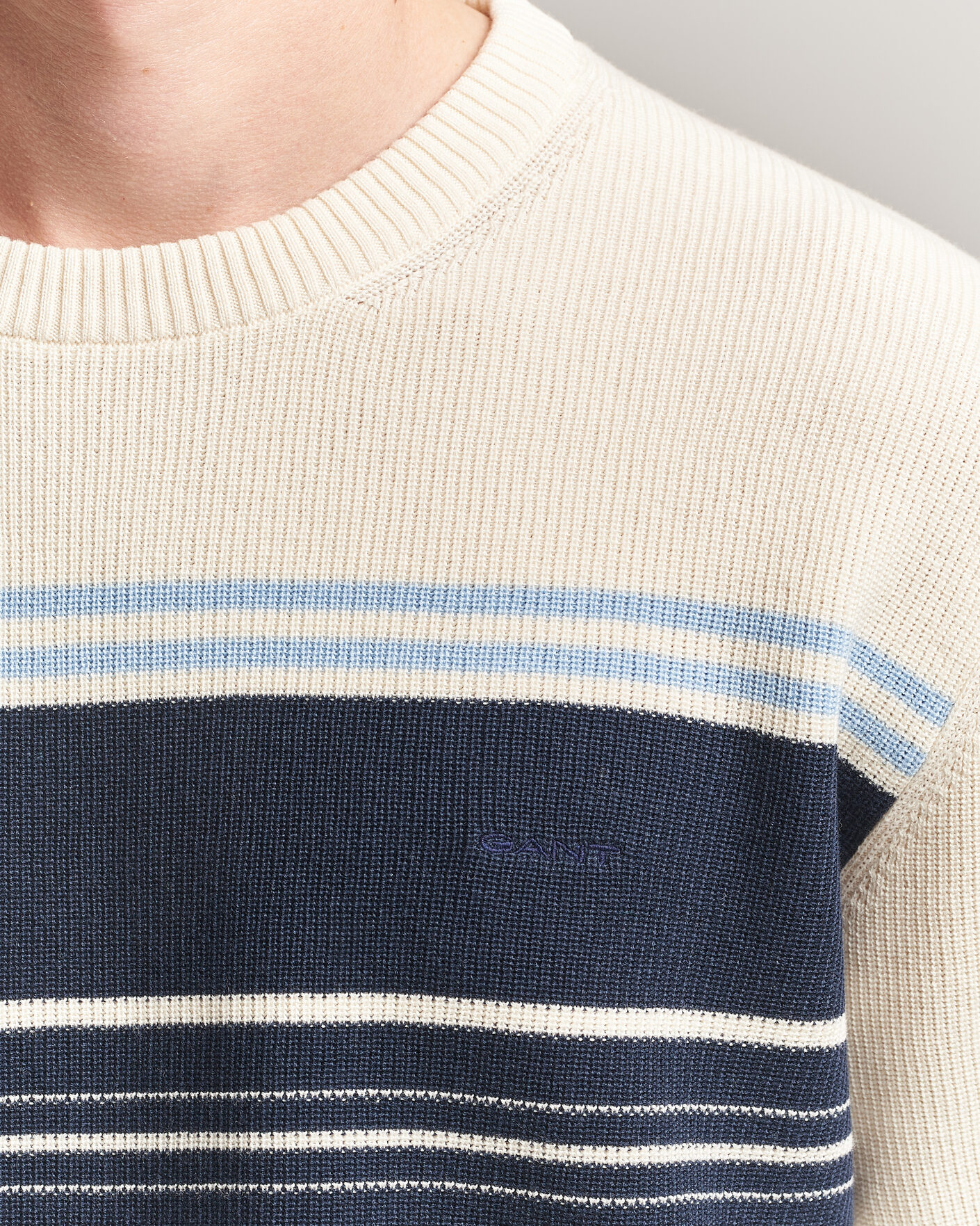 Herre | T-Shirts | Gant | Knitted Striped T-shirt Cream