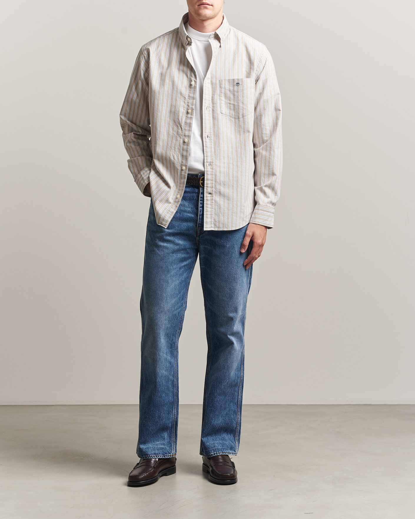 Herre | Skjorter | Gant | Regular Fit Classic Striped Oxford Shirt  Light Taupe