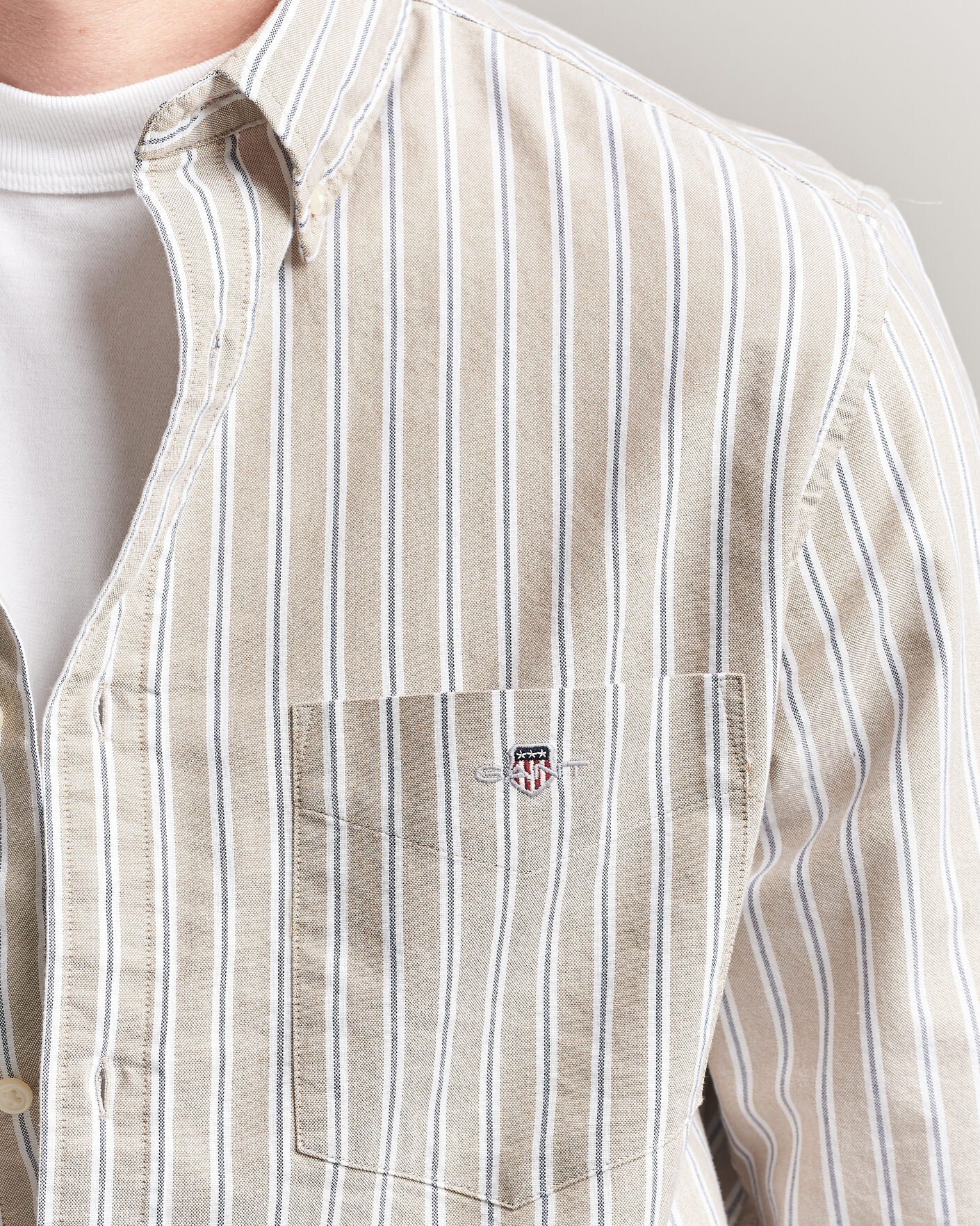 Herre | Skjorter | Gant | Regular Fit Classic Striped Oxford Shirt  Light Taupe